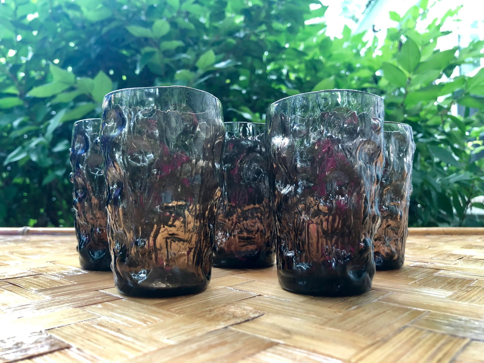 Mid Century Modern Brutalist Smoke Glass Icicle Juice Glasses - Set of 5 - 7