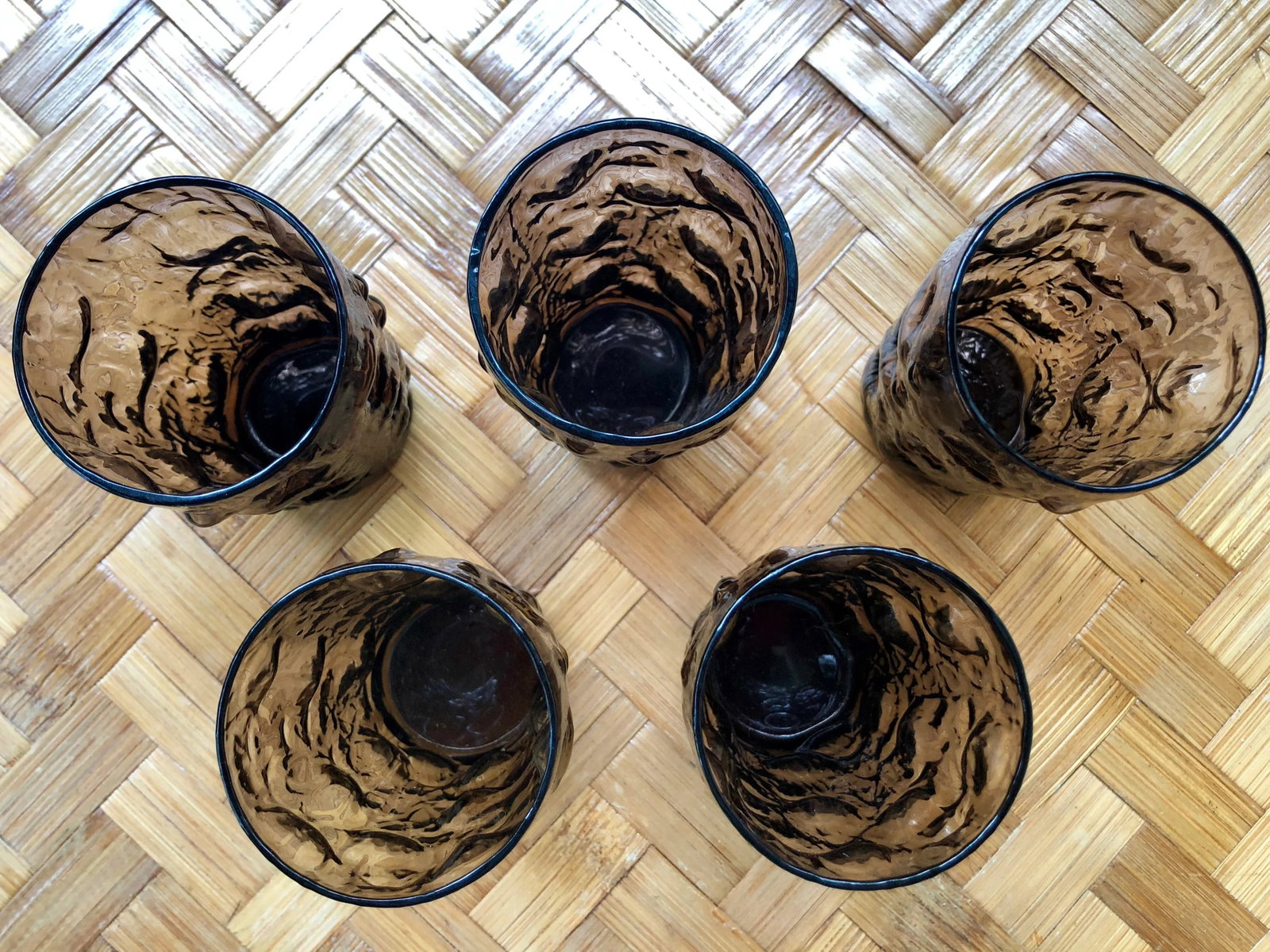 Mid Century Modern Brutalist Smoke Glass Icicle Juice Glasses - Set of 5 - 8