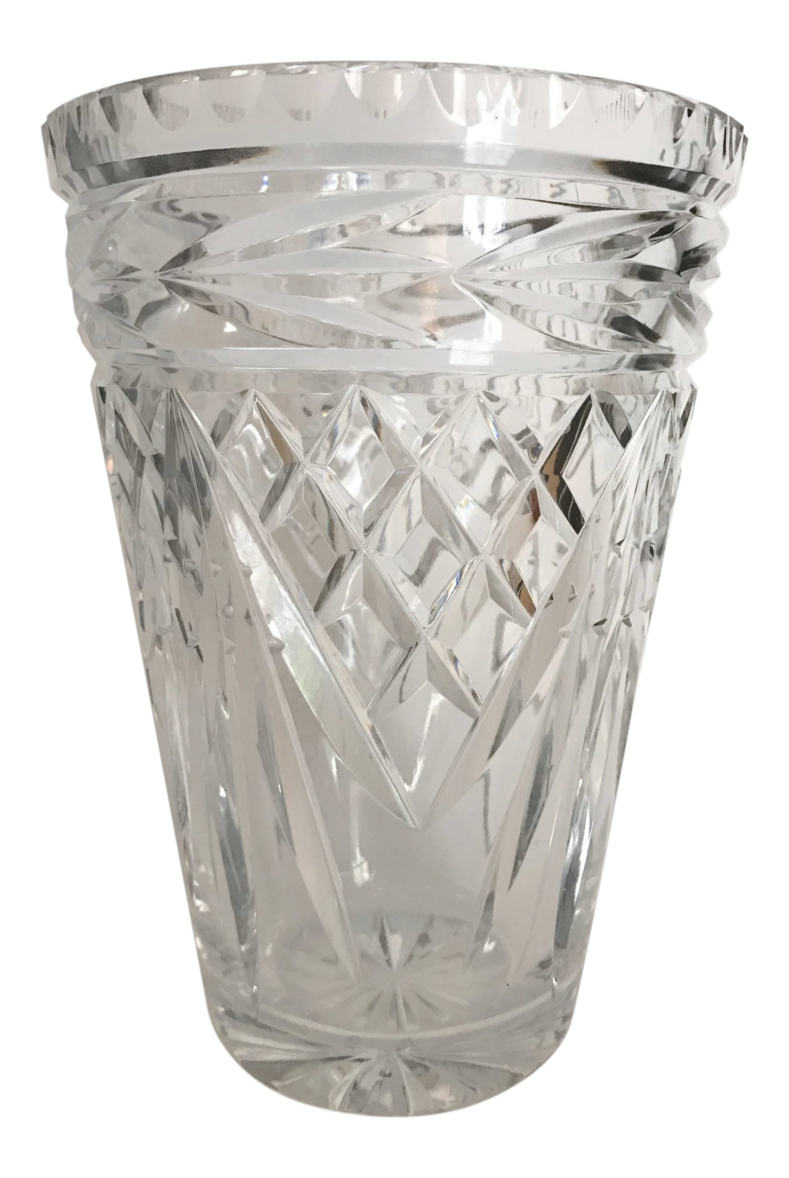 1950s Cut Crystal Vase: Do you love flowers? If the answer is yes then this beautiful crystal vase is for you! Whether the flowers are from your garden or the store, they'll look even nicer in this. 8" x 5.75" Condition: