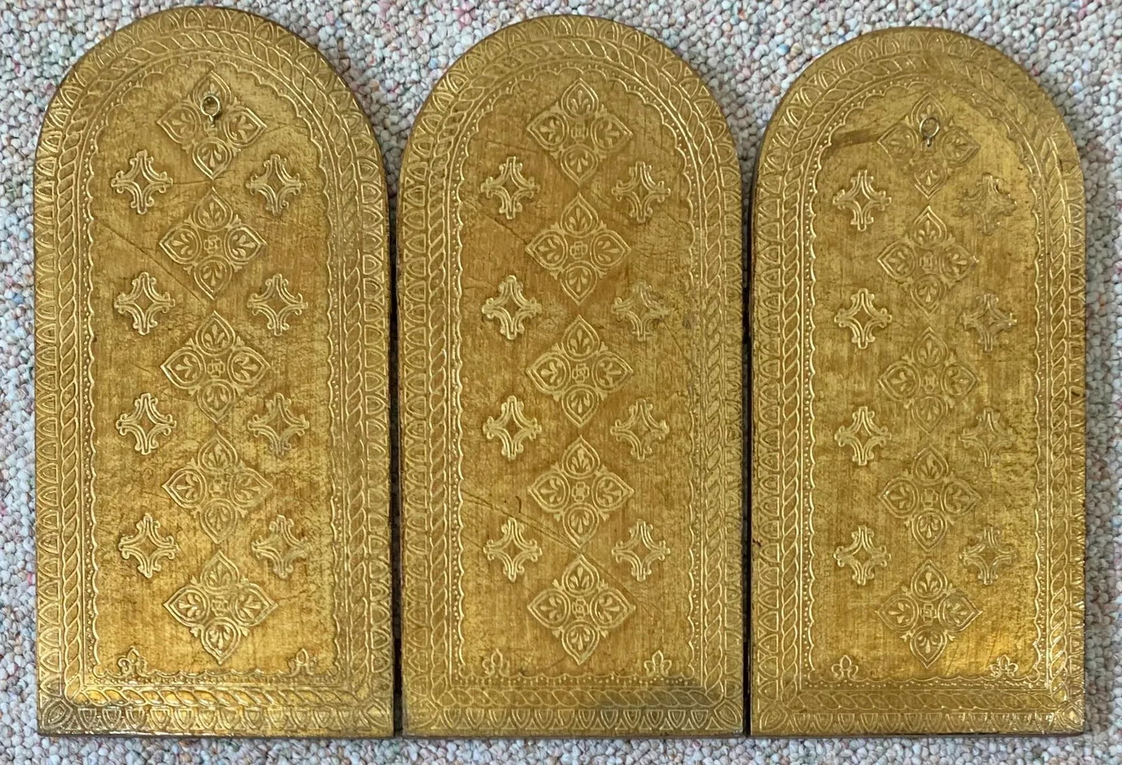 Late 20th Century Vintage 3-Panel Wood Screen of Hand Painted Angels - 5