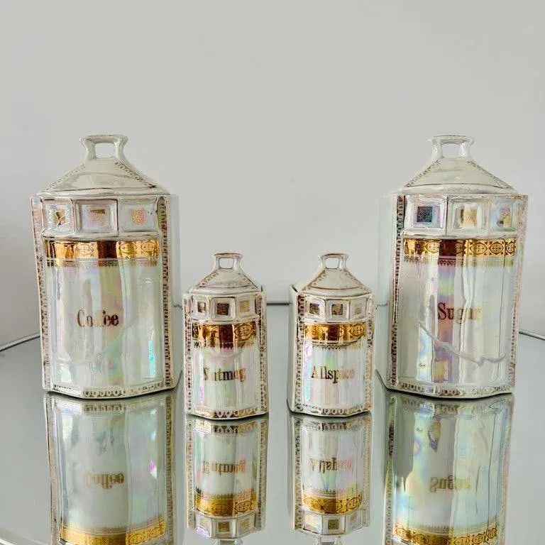 Antique Porcelain Canister Storage Jars and Spice Set / 13, Germany C. 1900 - 10