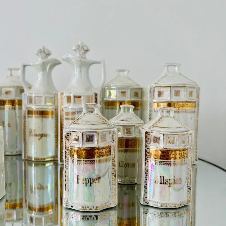 Antique Porcelain Canister Storage Jars and Spice Set / 13, Germany C. 1900 - 11