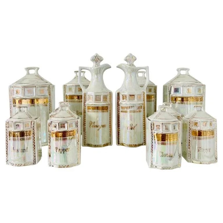 Antique Porcelain Canister Storage Jars and Spice Set / 13, Germany C. 1900 - 13