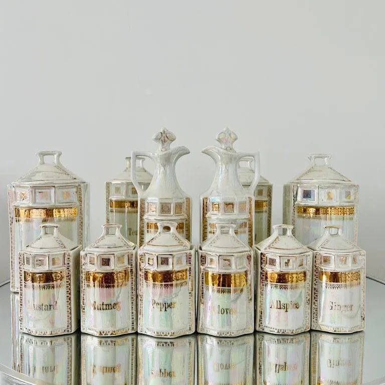 Antique Porcelain Canister Storage Jars and Spice Set / 13, Germany C. 1900 - 3