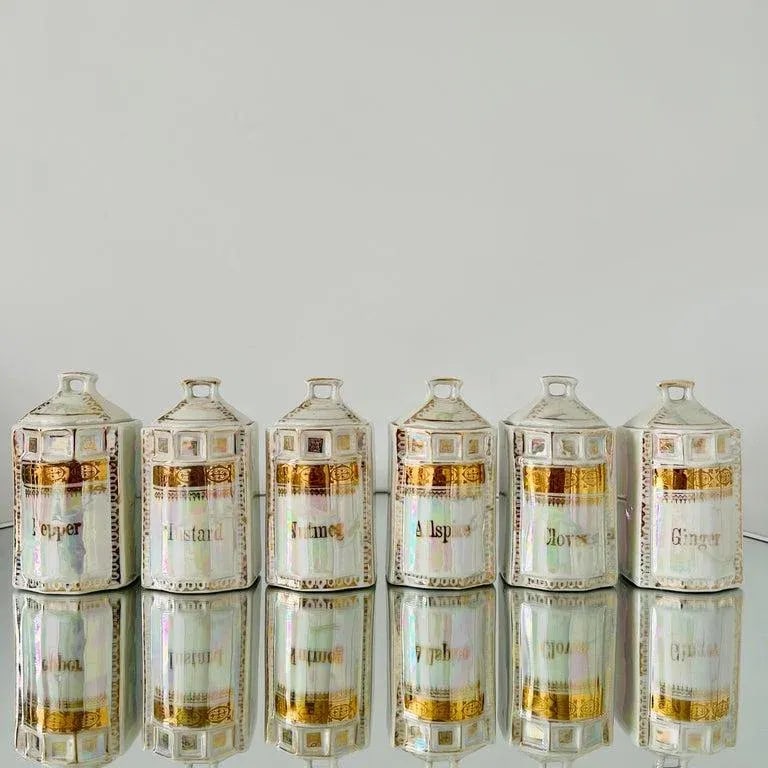 Antique Porcelain Canister Storage Jars and Spice Set / 13, Germany C. 1900 - 8