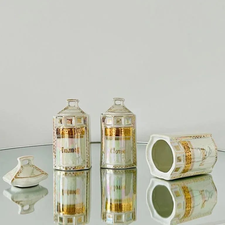 Antique Porcelain Canister Storage Jars and Spice Set / 13, Germany C. 1900 - 9