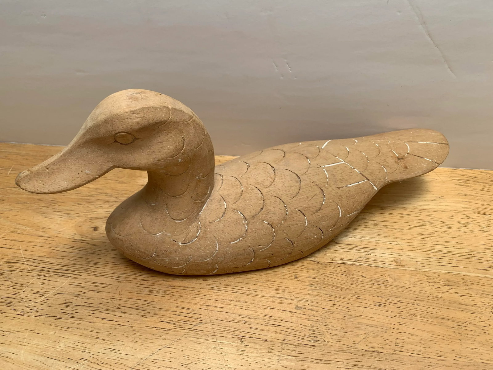 Vintage Americana Natural Wood Carved Decor Duck - 7