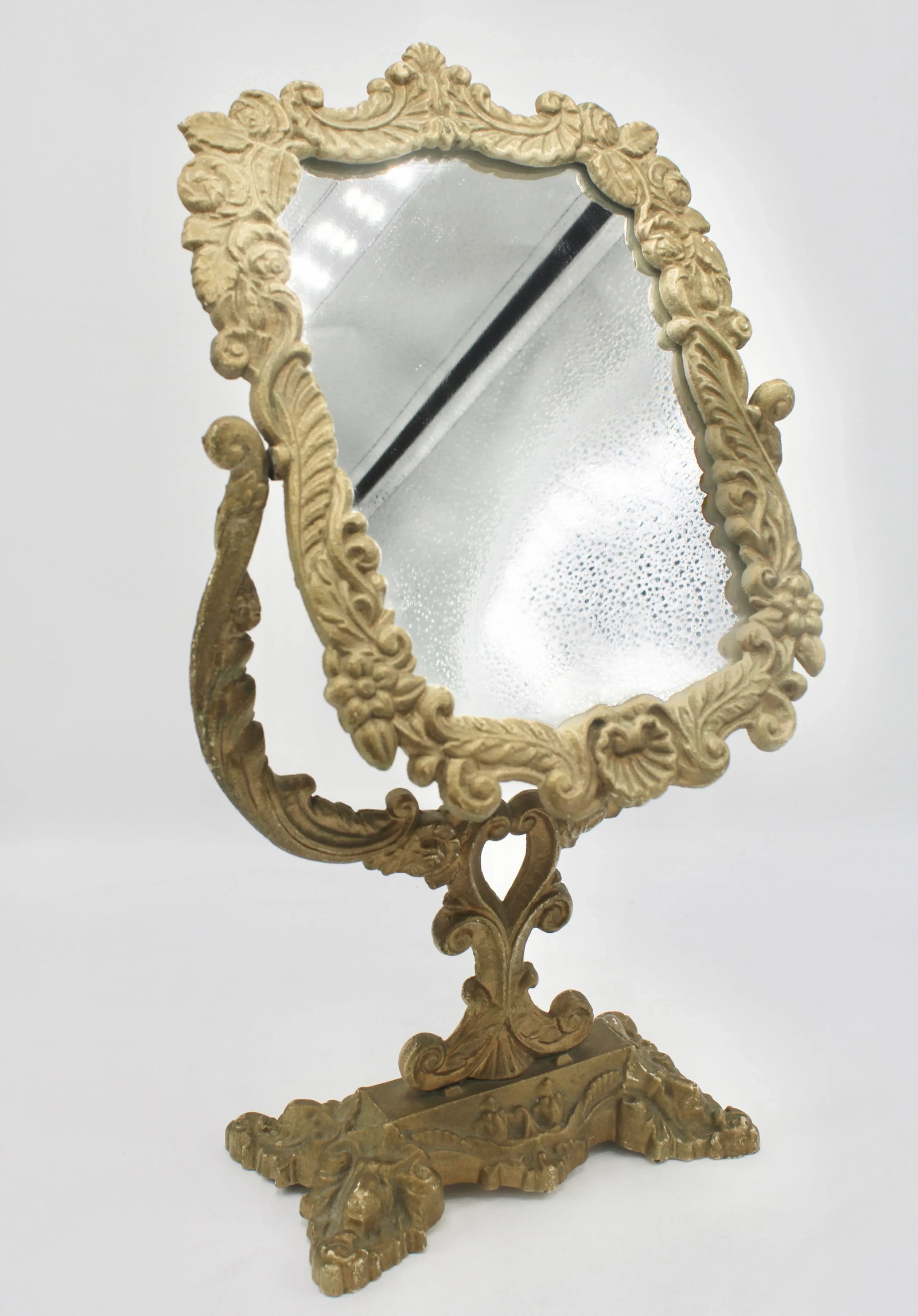 Antique Art Nouveau Golden Gilt Cast Iron Dresser Mirror - 3