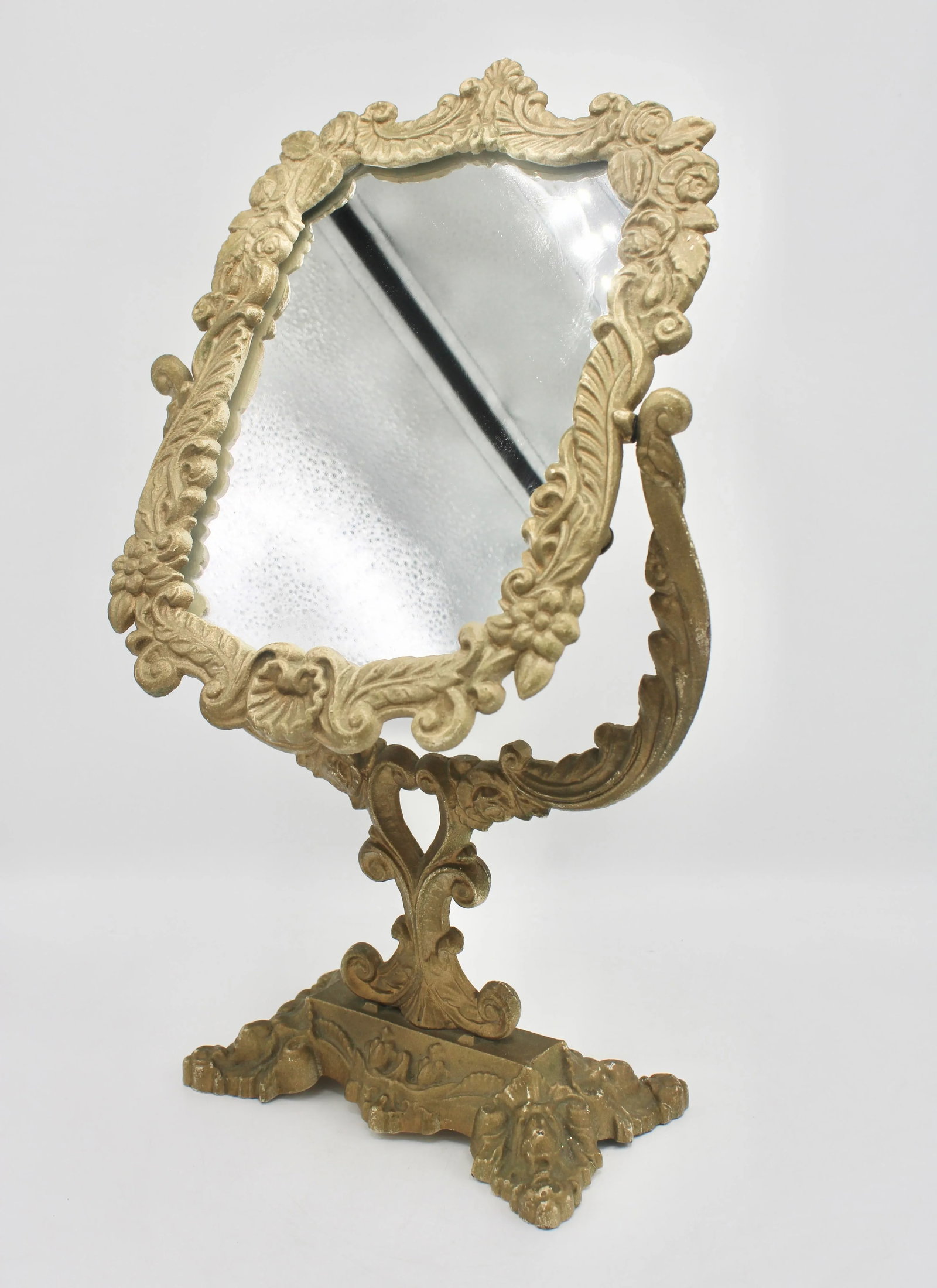 Antique Art Nouveau Golden Gilt Cast Iron Dresser Mirror - 4