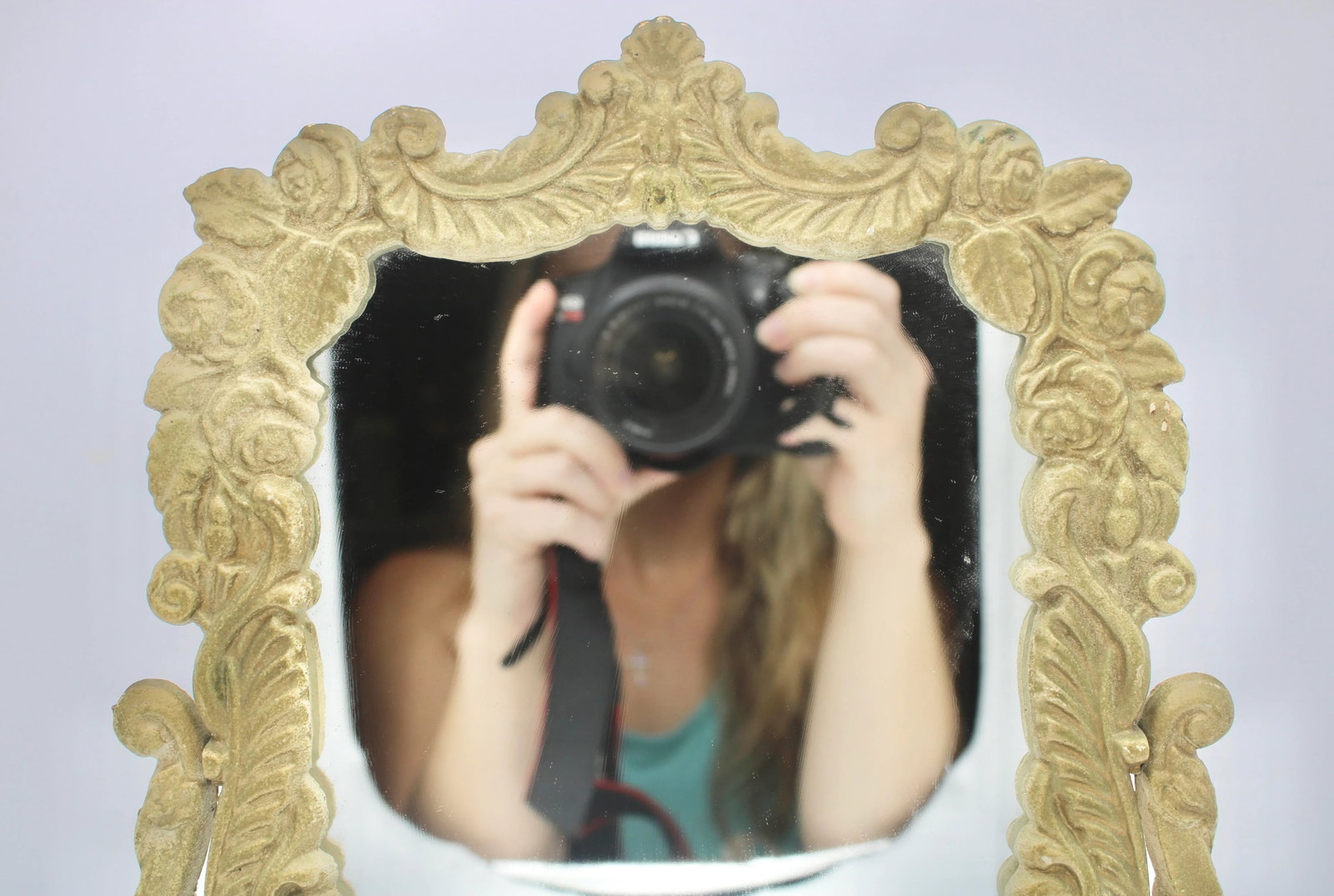 Antique Art Nouveau Golden Gilt Cast Iron Dresser Mirror - 6