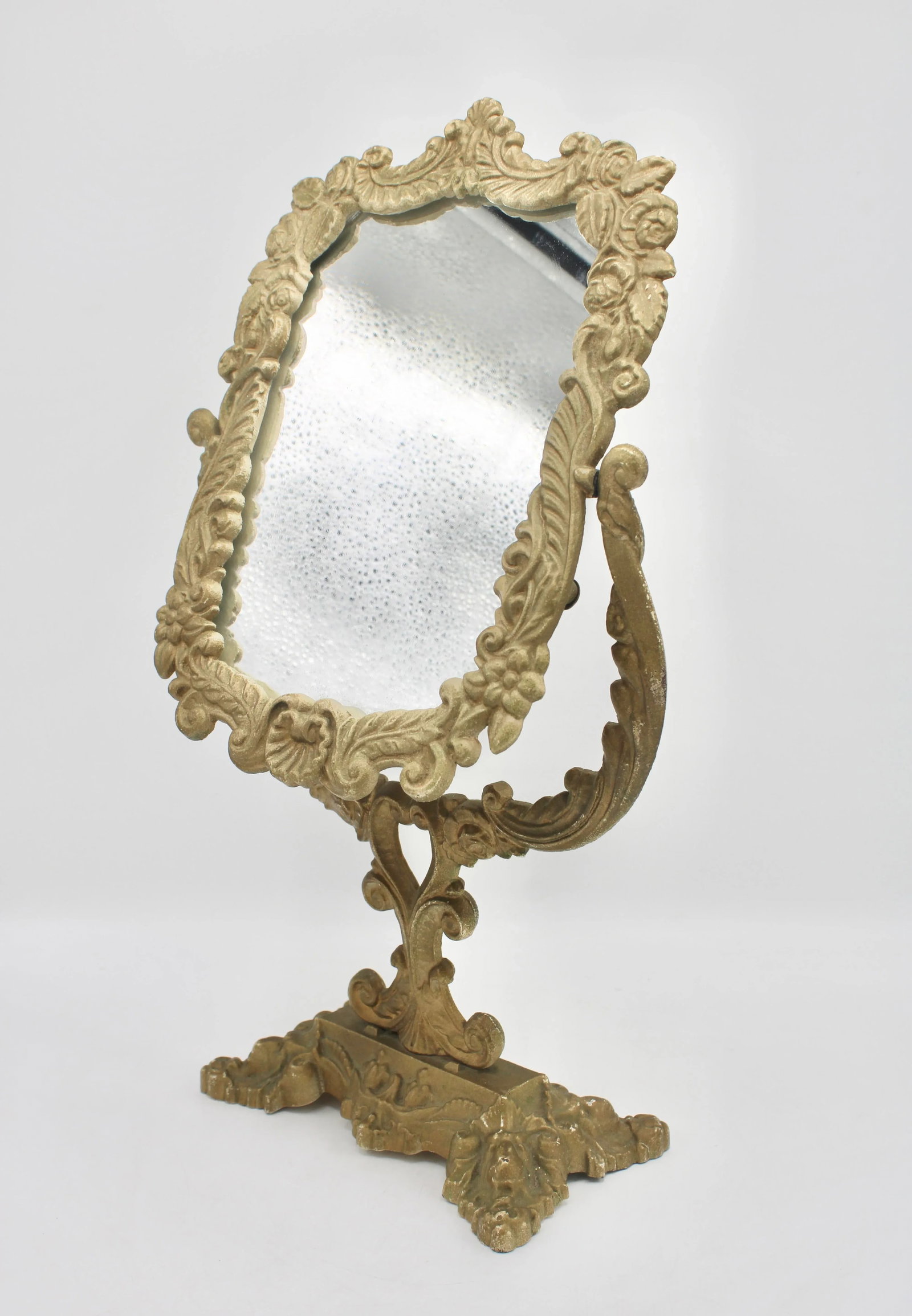 Antique Art Nouveau Golden Gilt Cast Iron Dresser Mirror - 9
