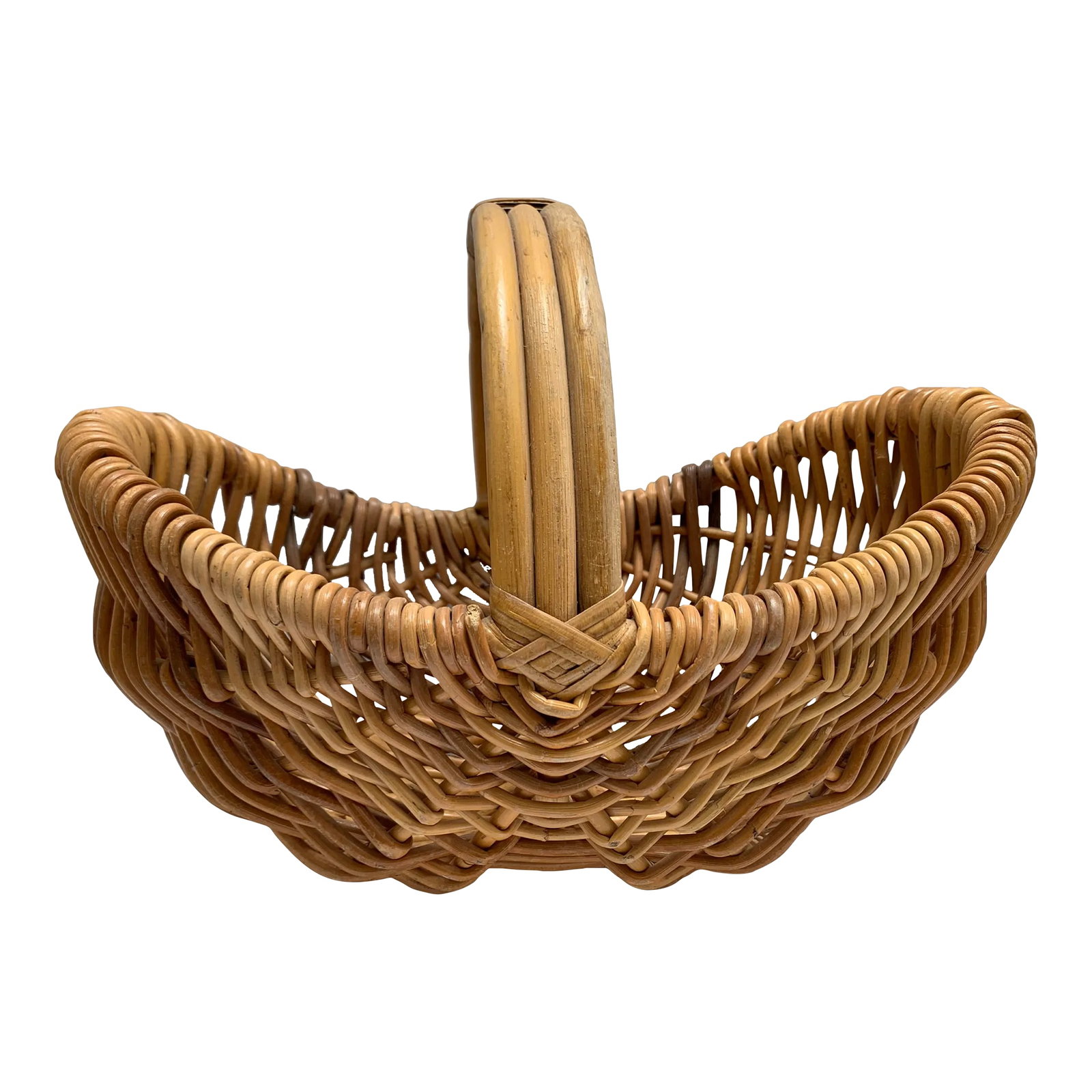 Vintage Rustic Curvy Wood Decor Basket: Earthy rustic curvy wood decor basket. Caramel gold toned and sturdy for organizing or decorative purposes Condition: Alterations: Original Condition Unaltered Imperfections: Some Imperfections