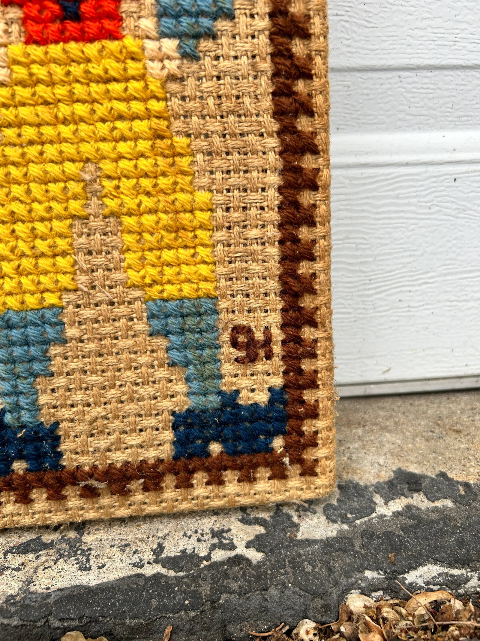 Mid 20th Century Scandinavian Folk Art Crewel Cross Stitch on Burlap - 4