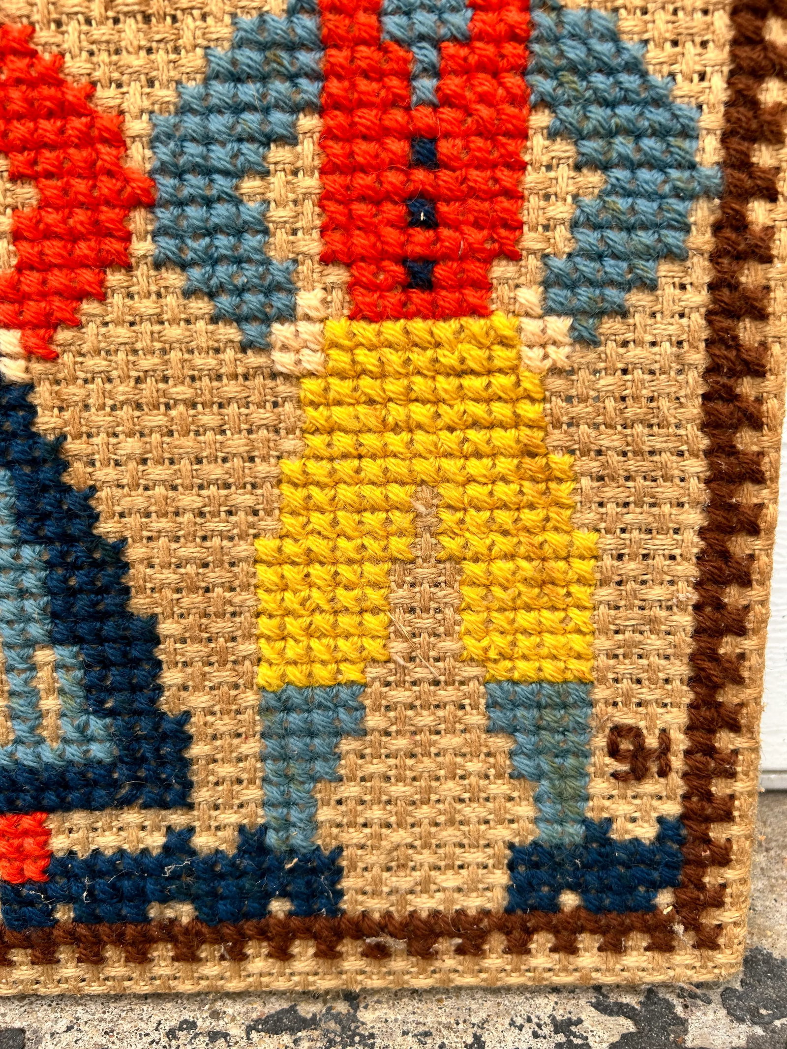 Mid 20th Century Scandinavian Folk Art Crewel Cross Stitch on Burlap - 5