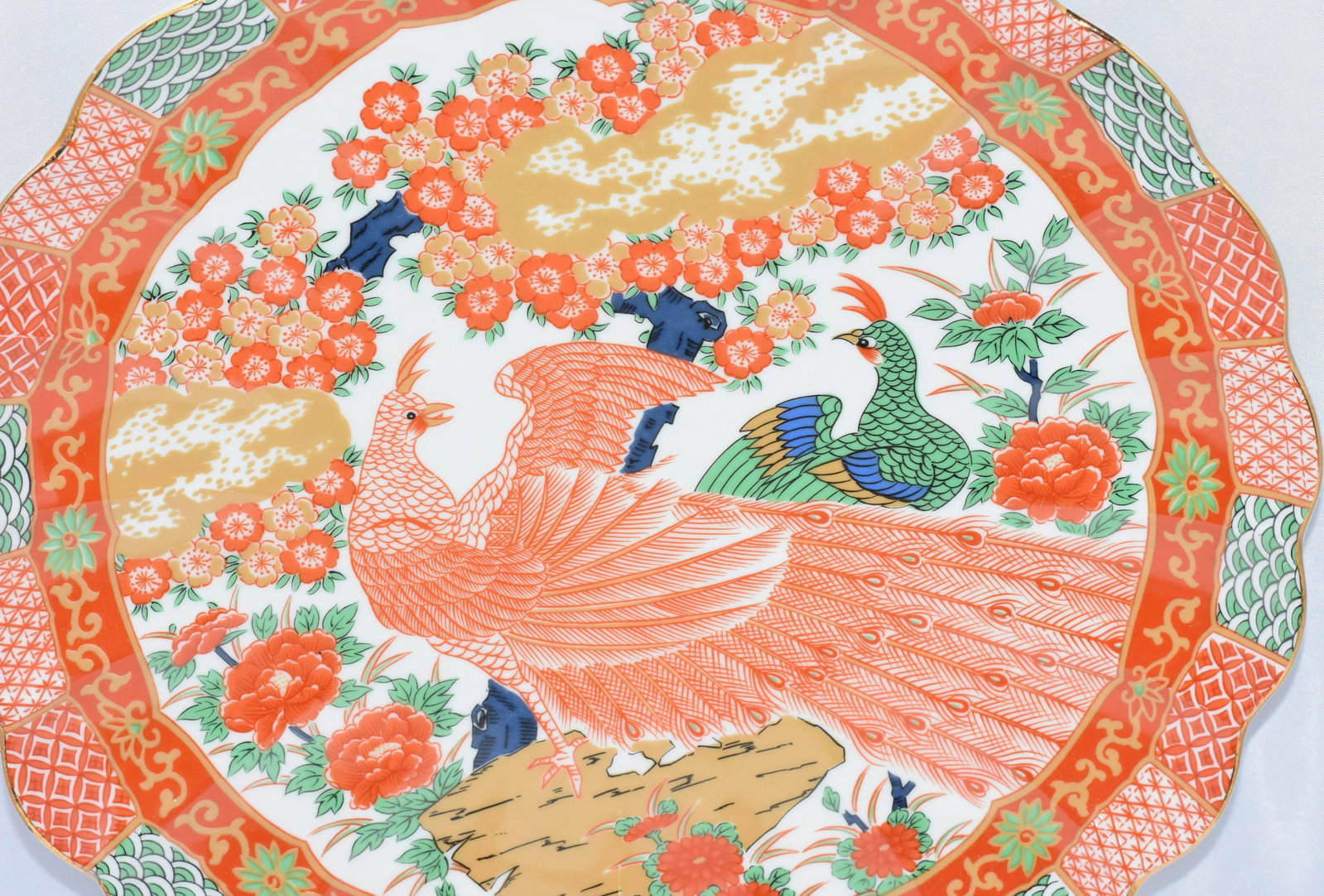 1970s Large Japanese Arita Imari Peacock Scalloped Coupe Porcelain Platter - 6