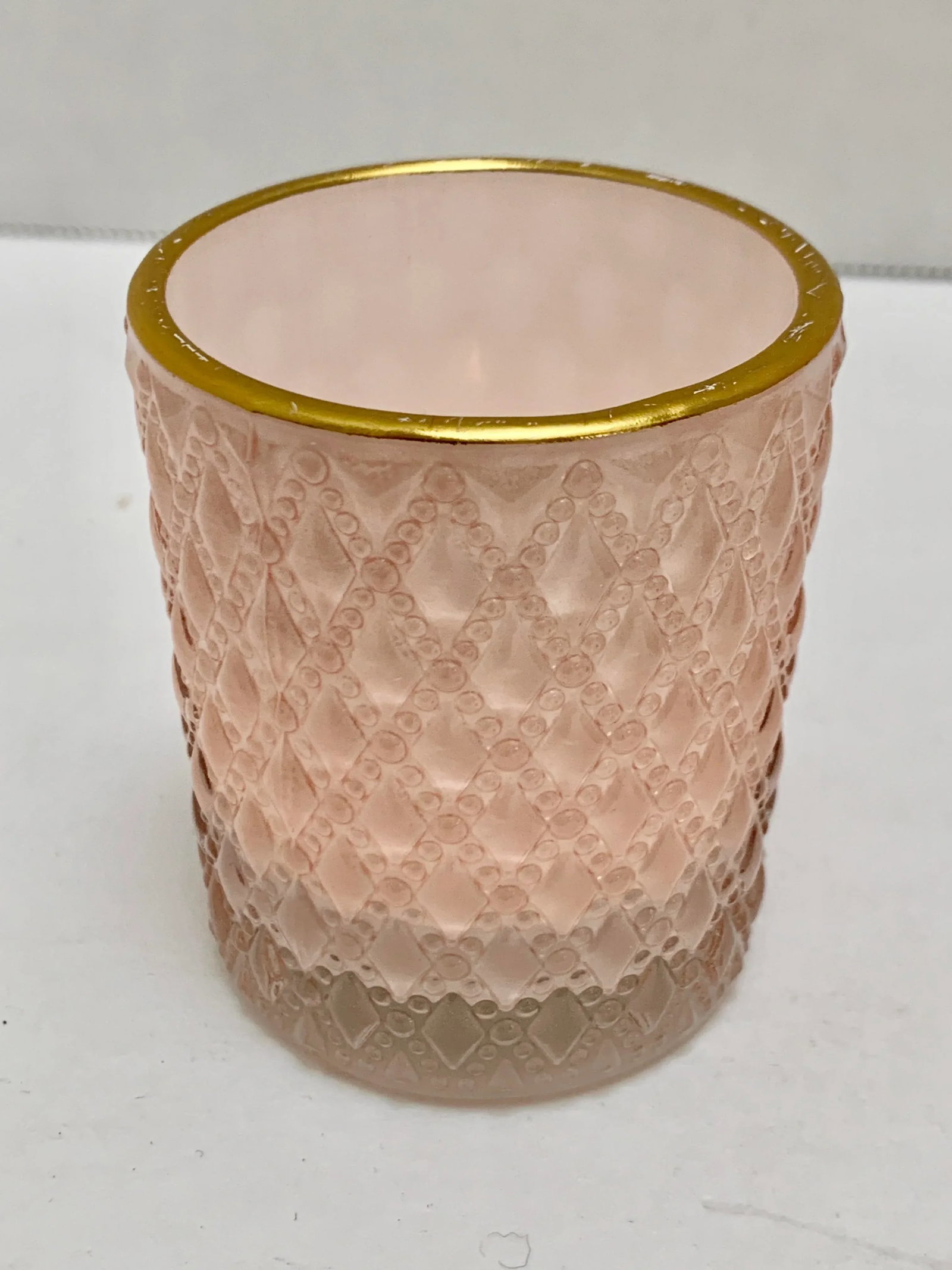 Pale Pink & Gold Textured Glass Votive Candleholders, Set of Six - 5