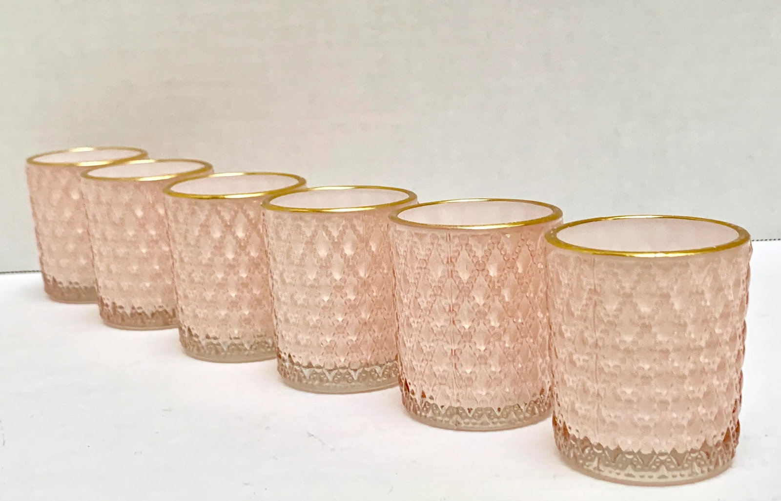 Pale Pink & Gold Textured Glass Votive Candleholders, Set of Six - 6
