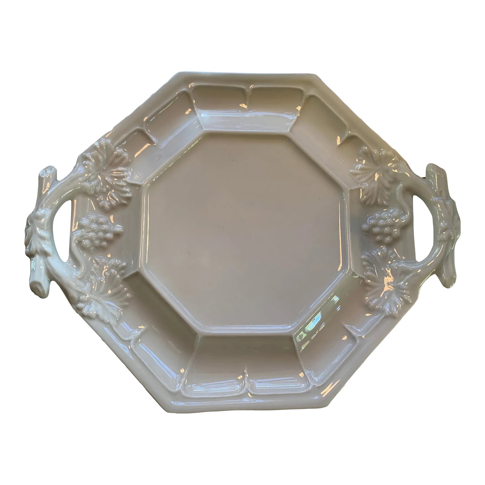 Vintage White Ironstone Platter or Cheese & Fruit Tray: Here we have a lovely vintage white ironstone platter or tray. Made in America by Red Cliff. This was originally the under tray for a large tureen, but I like to use it for serving cheese & fruit, or