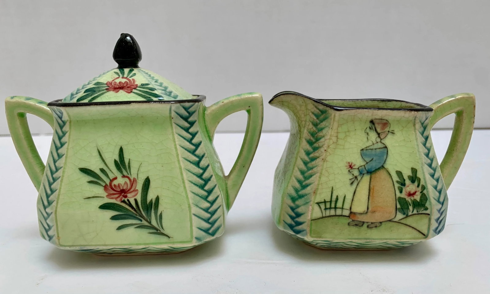 Vintage Petite Hand Painted Cream and Sugar Serve Ware - 4