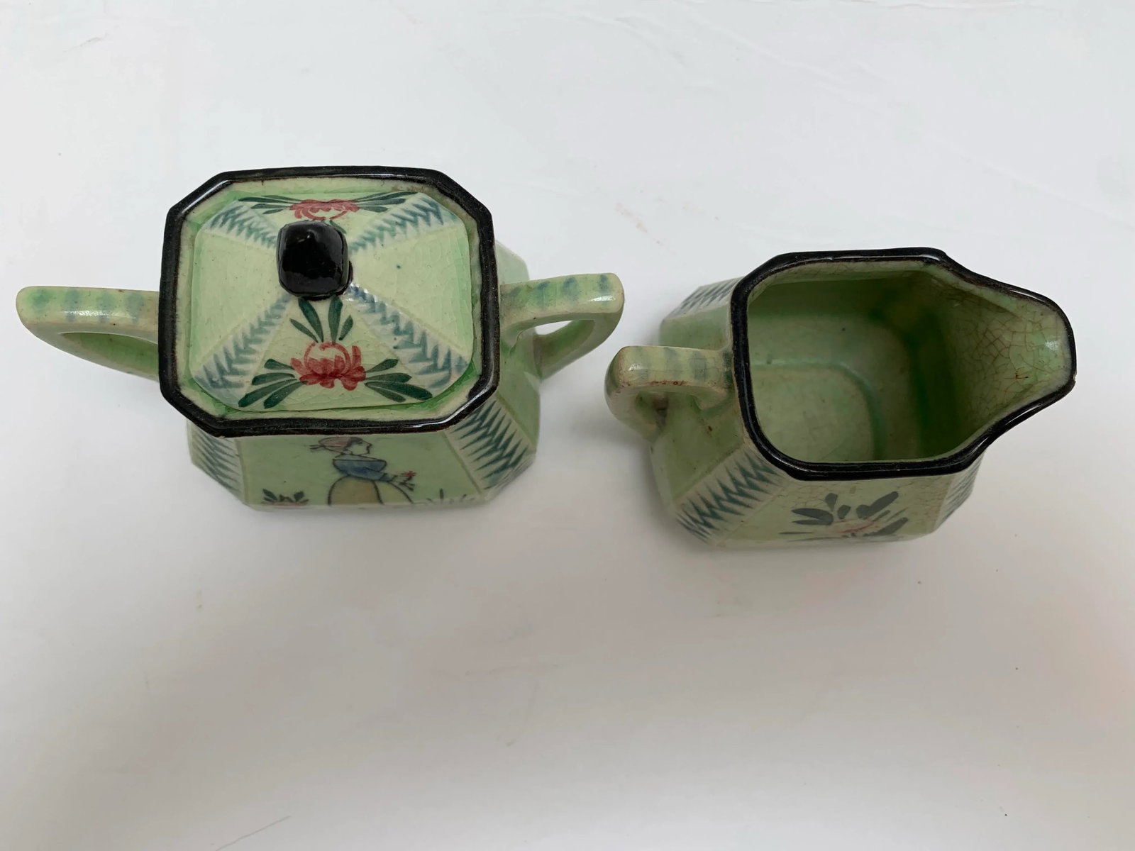 Vintage Petite Hand Painted Cream and Sugar Serve Ware - 5