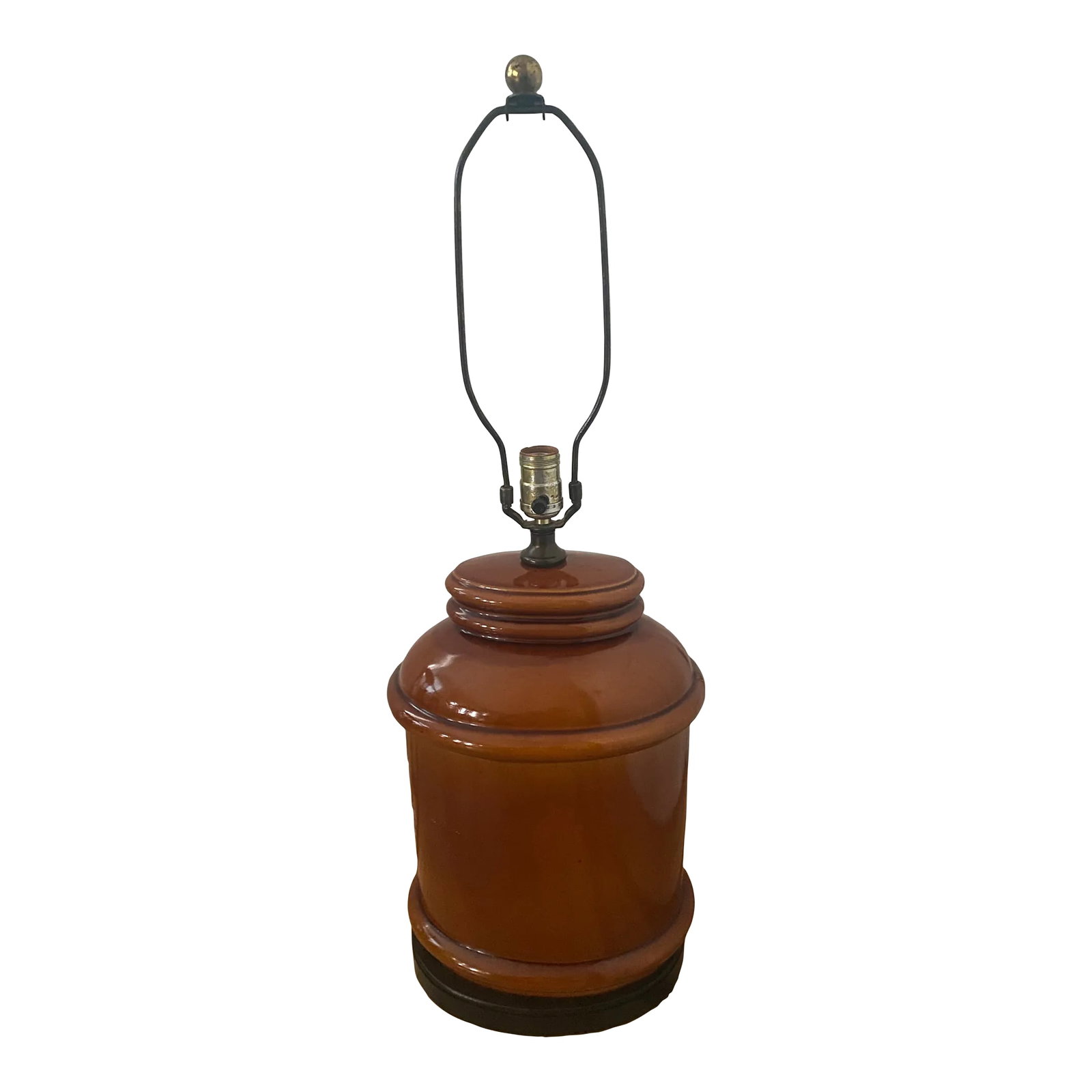 1970s Boho Chic Burnt Orange Oval Table Lamp: large burnt orange table lamp with a glossy glaze finish .lamp is from the 70s and is fully functional. lamp is 30.5" T x 10.5" W x 8"D Condition: Alterations: Original Condition Unaltered Imperfectio