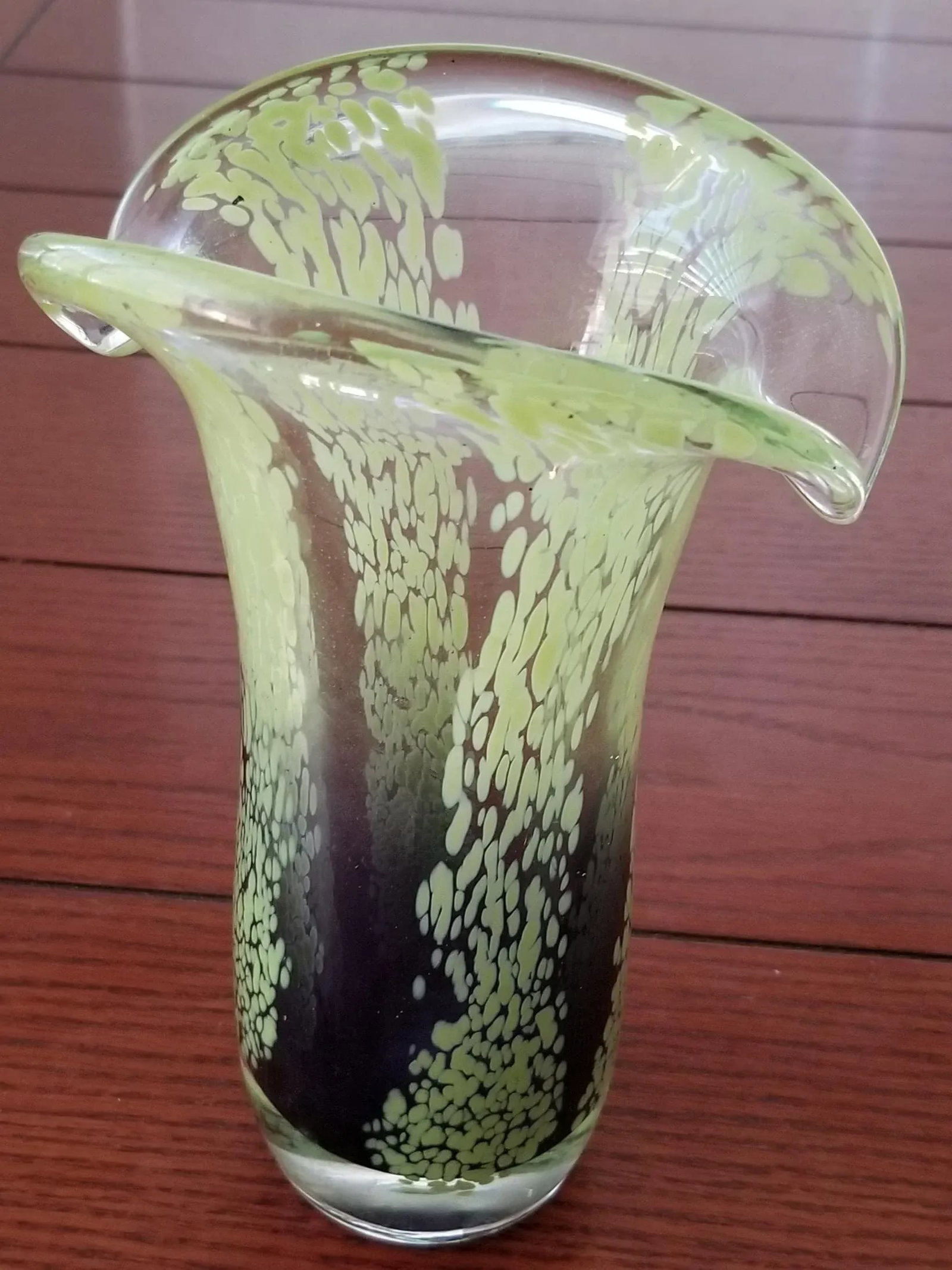 Vintage Green and Purple Art Glass Vase Teleflora - 3