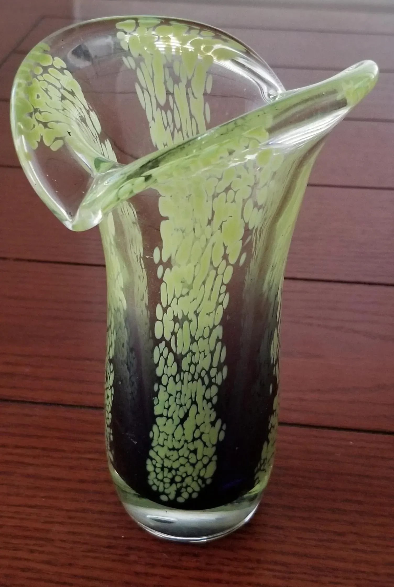 Vintage Green and Purple Art Glass Vase Teleflora - 6