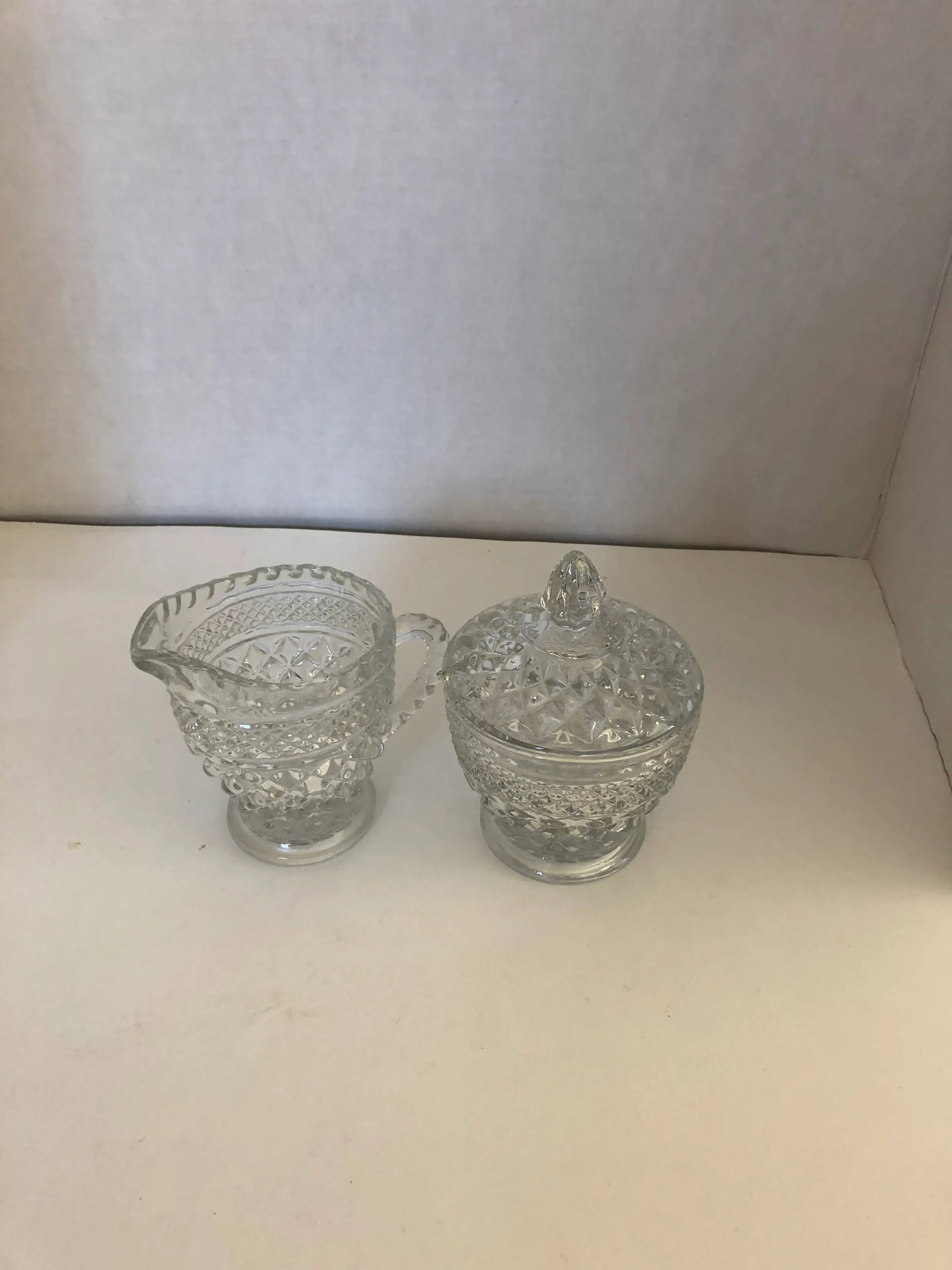 Vintage Clear Press Glass Sugar and Creamer Set - 5