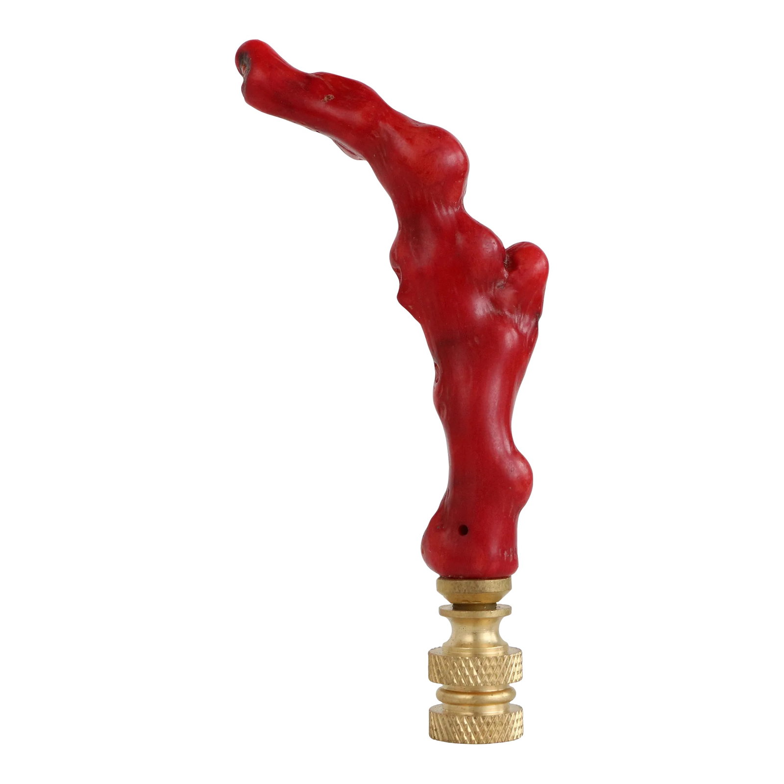 Red Coral Lamp Finial on Brass Hardware: Upgrade your existing lighting or add a distinctive finishing touch to any table lamp with a designer lamp finial. Crafted from a red pigmented coral specimen on a knurled brass swivel base. You will 