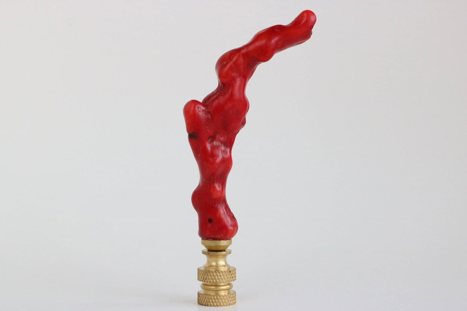 Red Coral Lamp Finial on Brass Hardware - 2