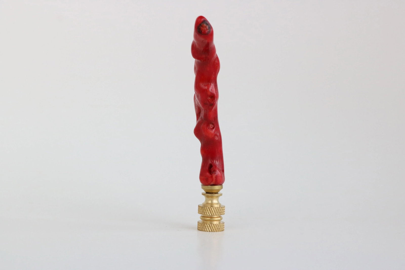 Red Coral Lamp Finial on Brass Hardware - 3