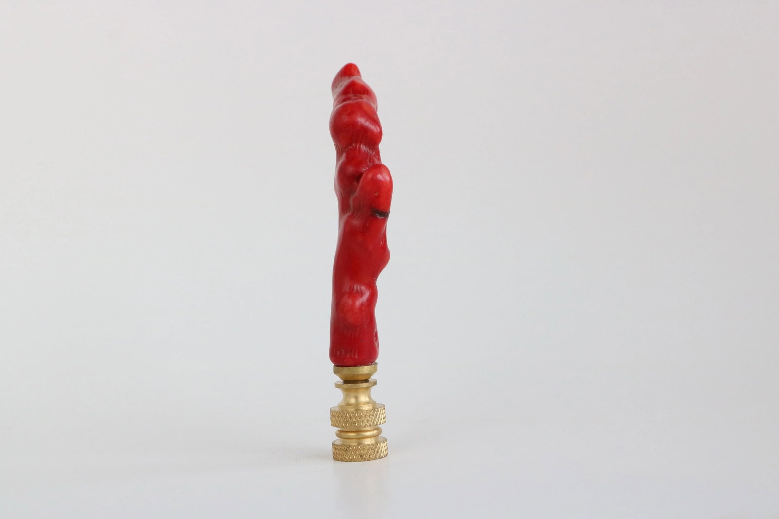 Red Coral Lamp Finial on Brass Hardware - 4
