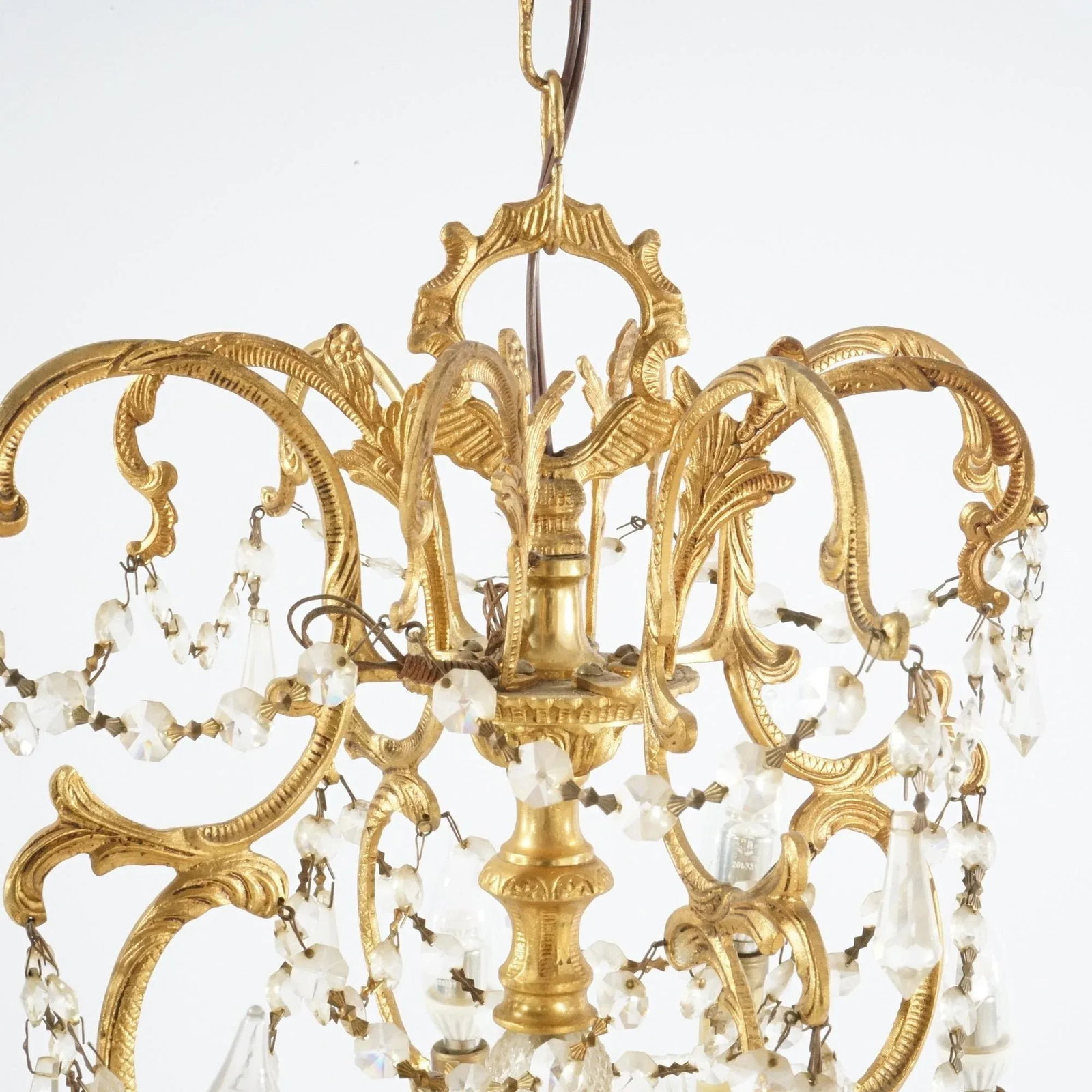French Style Gilt & Crystal Twelve-Light Tiered Chandelier, 1930 - 9