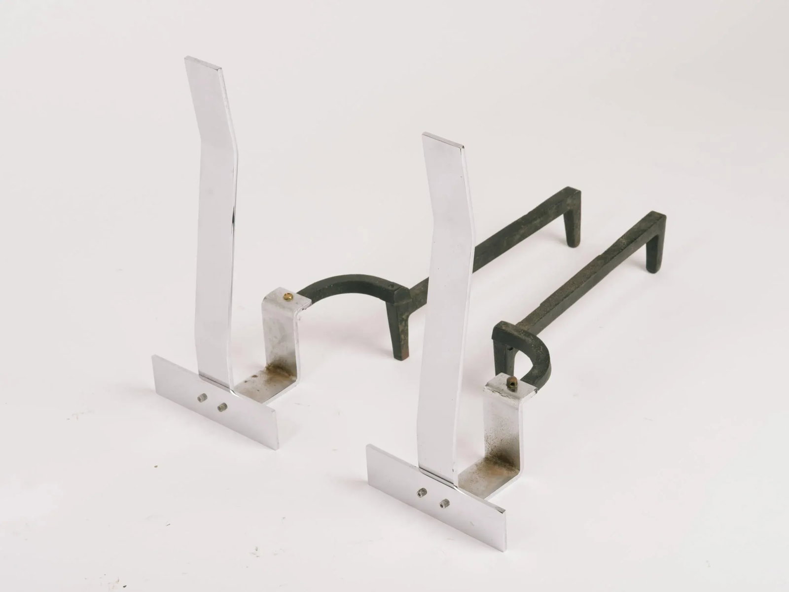 1960s Minimalist Flat Bar Steel Andirons - 2
