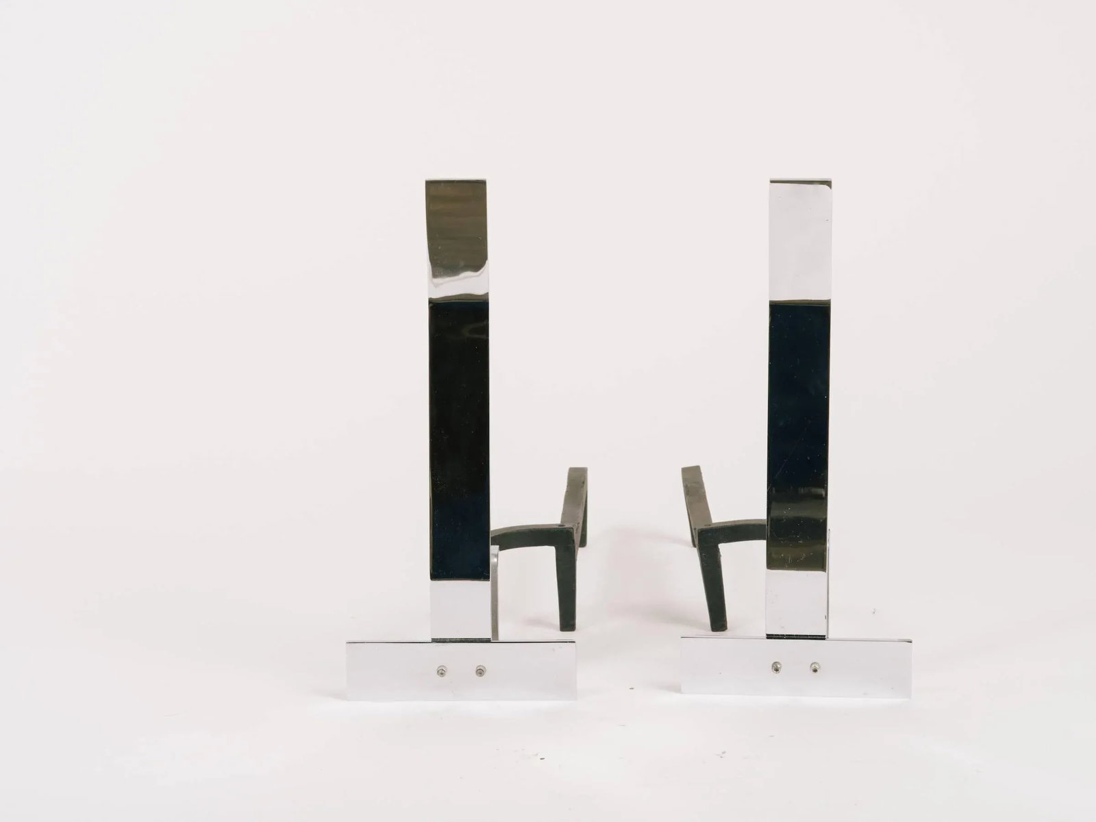 1960s Minimalist Flat Bar Steel Andirons - 3