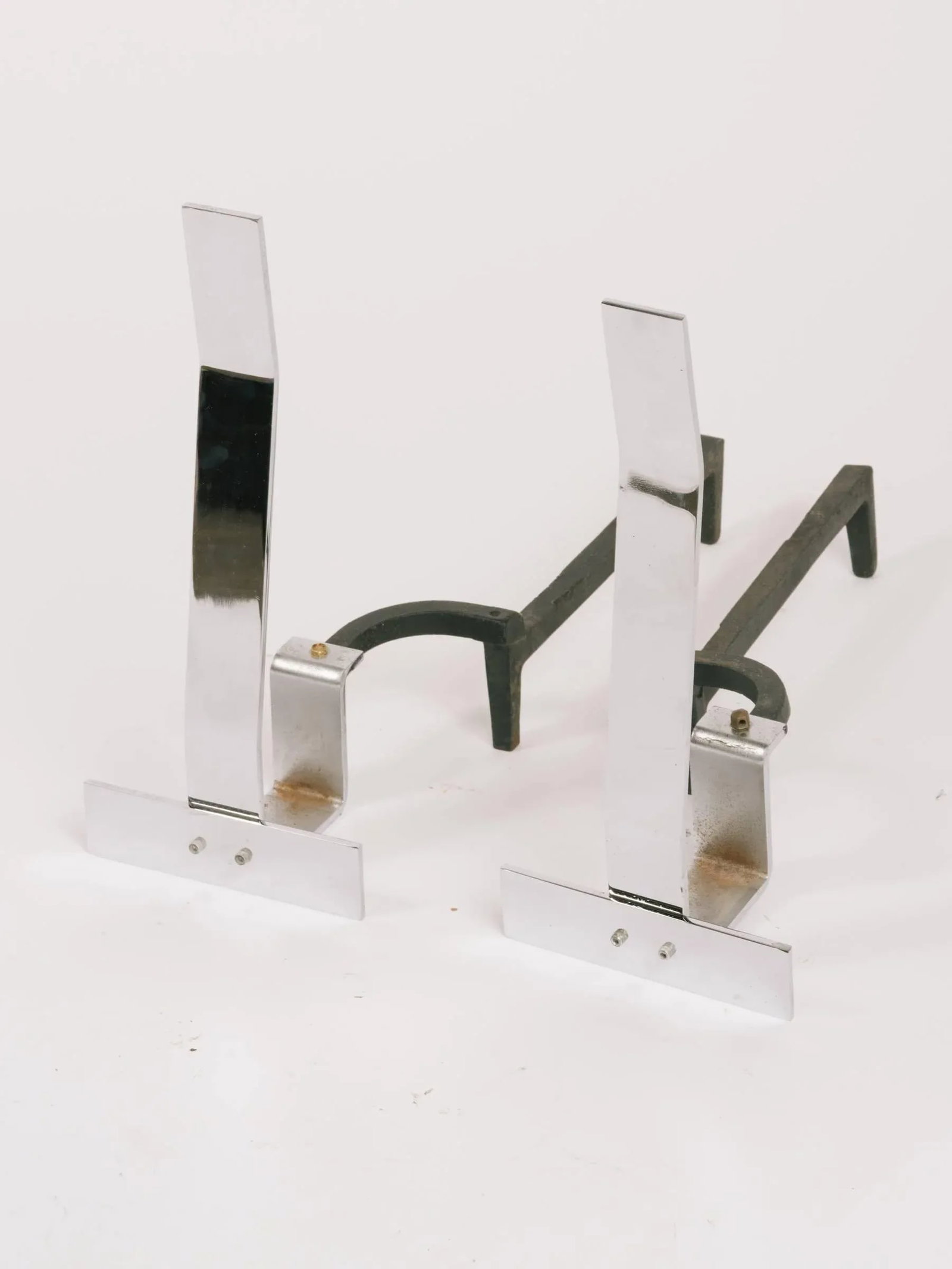 1960s Minimalist Flat Bar Steel Andirons - 4