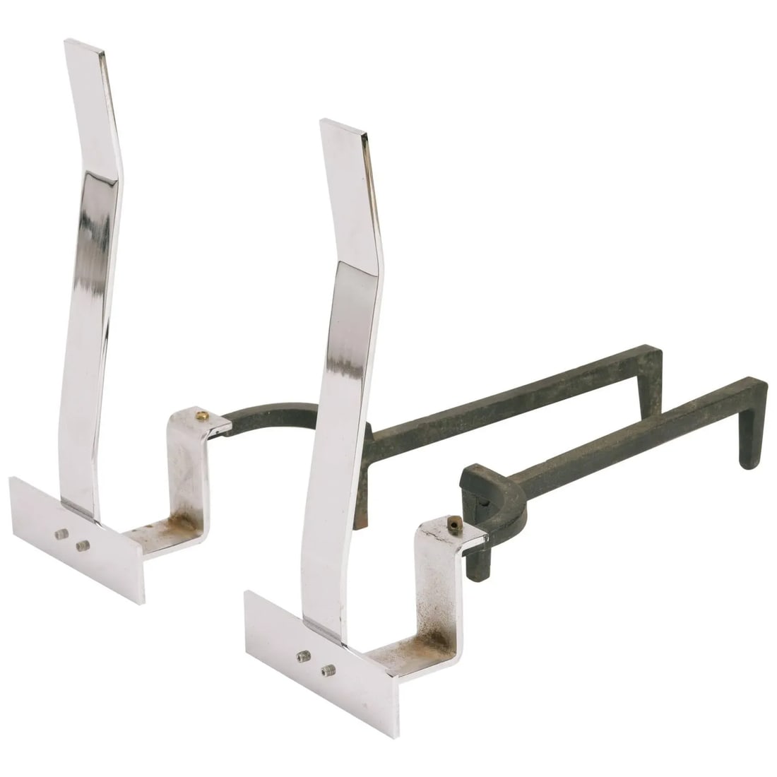 1960s Minimalist Flat Bar Steel Andirons - 5