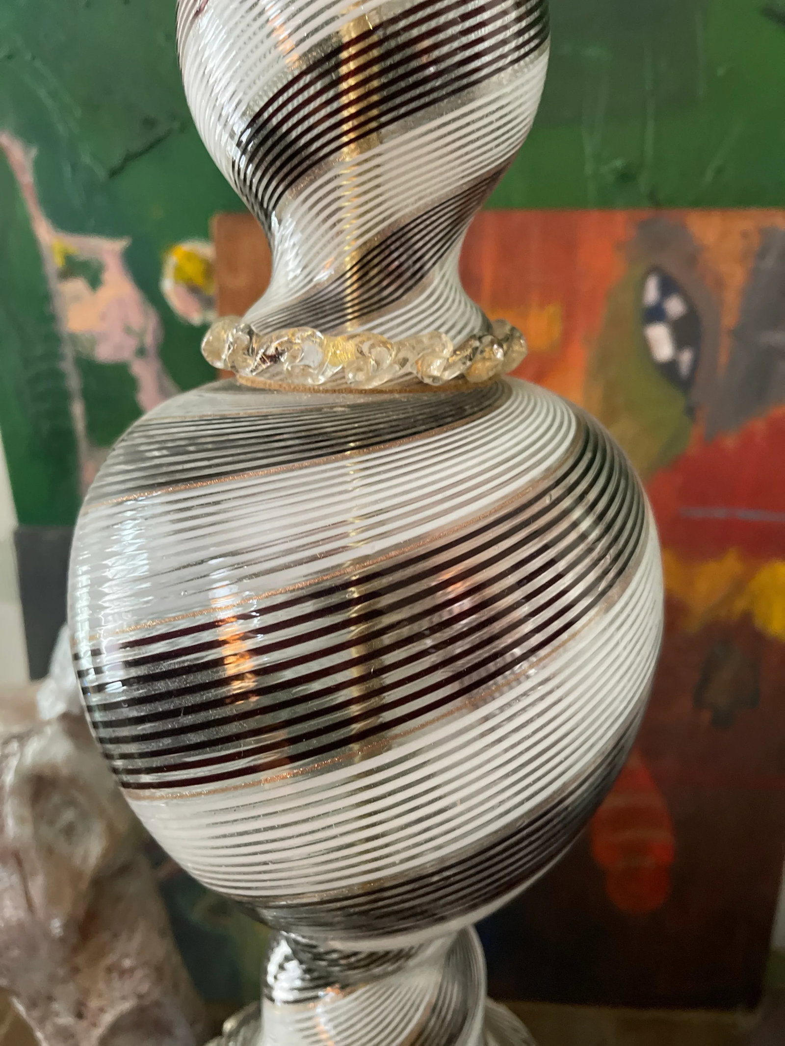Vintage Black and White Striped Murano Glass Lamp - 4