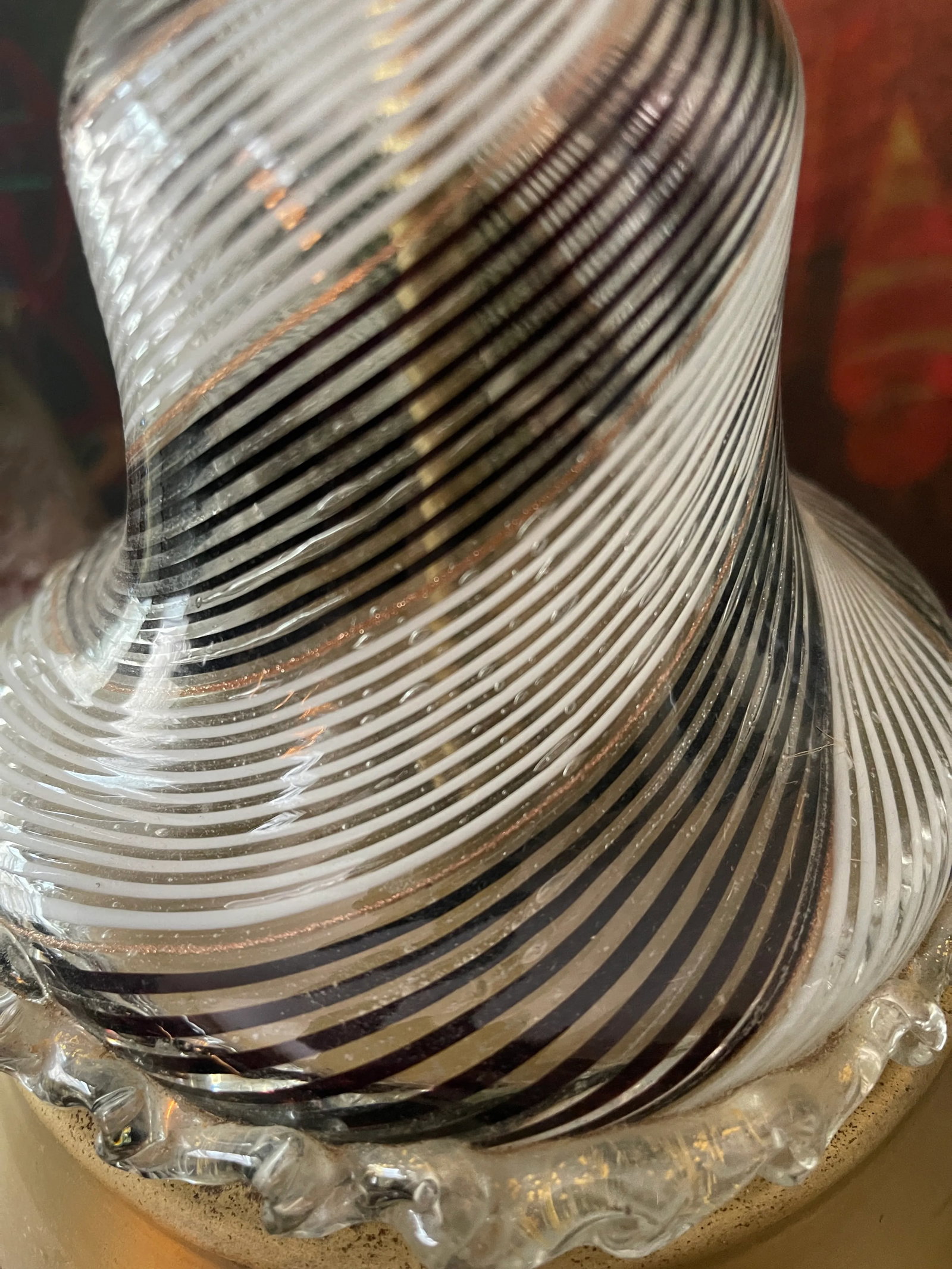 Vintage Black and White Striped Murano Glass Lamp - 7