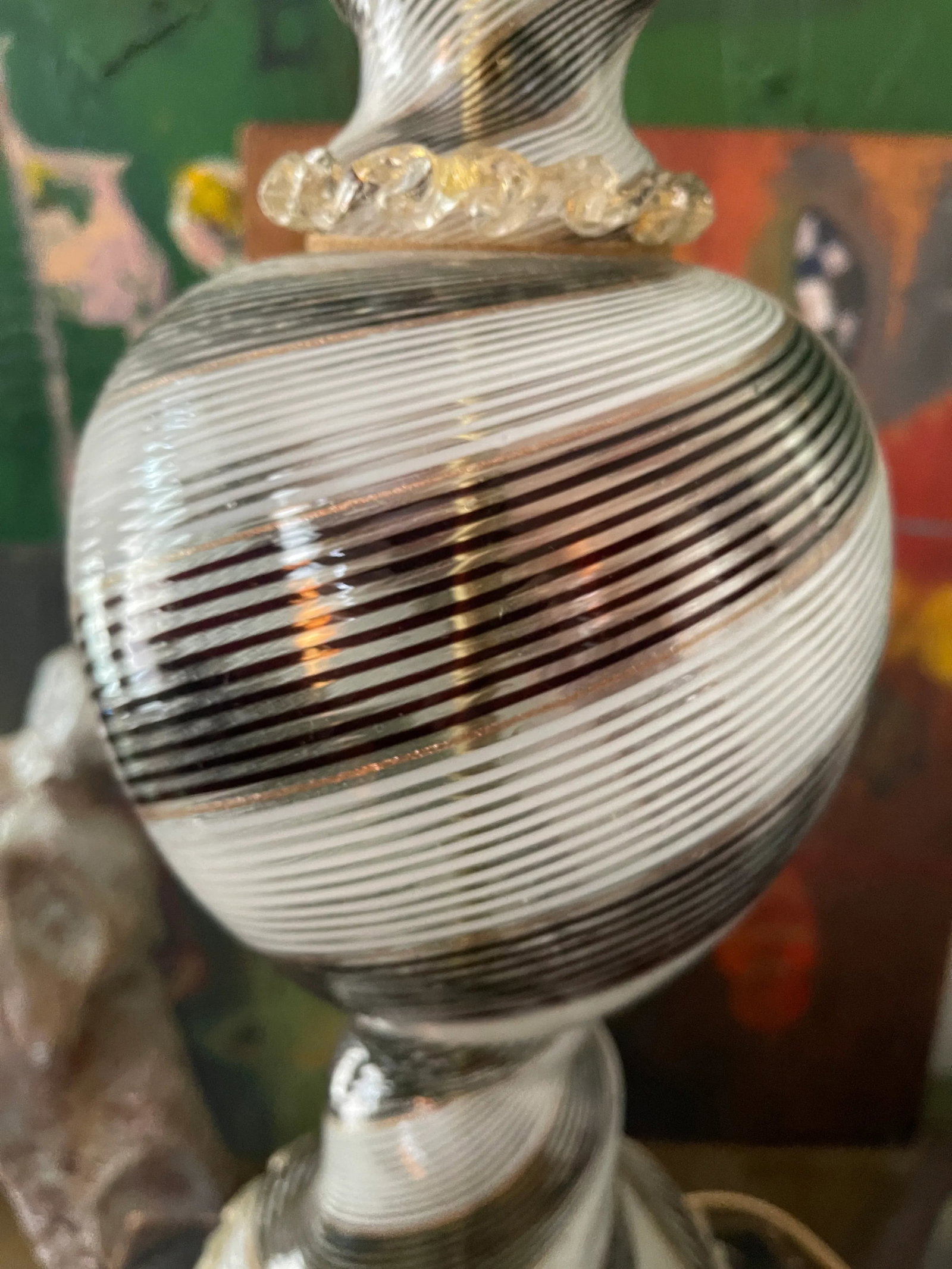 Vintage Black and White Striped Murano Glass Lamp - 8