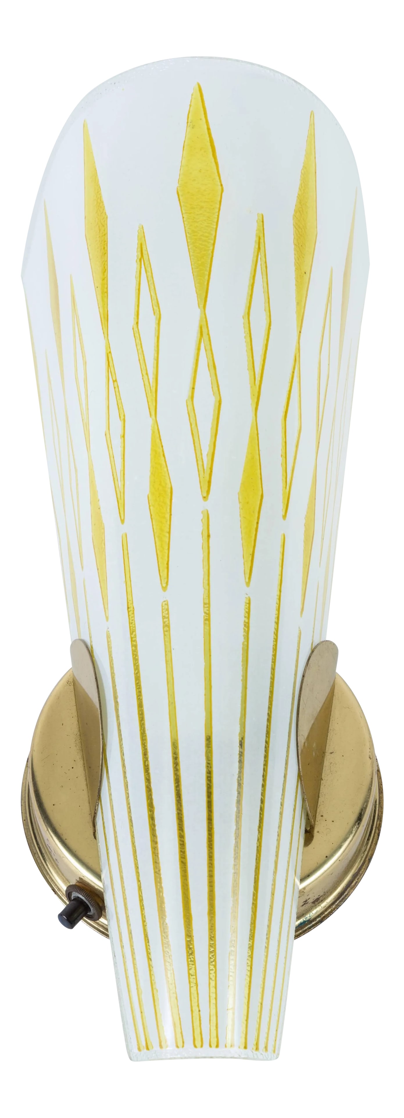 Mid-Century Sconce With Slipper Glass Shade: Mid-Century sconce. Only one single available. Condition: Alterations: Original Condition Unaltered Imperfections: Some Imperfections Condition Notes: Excellent. Rewired. The brass back patina has