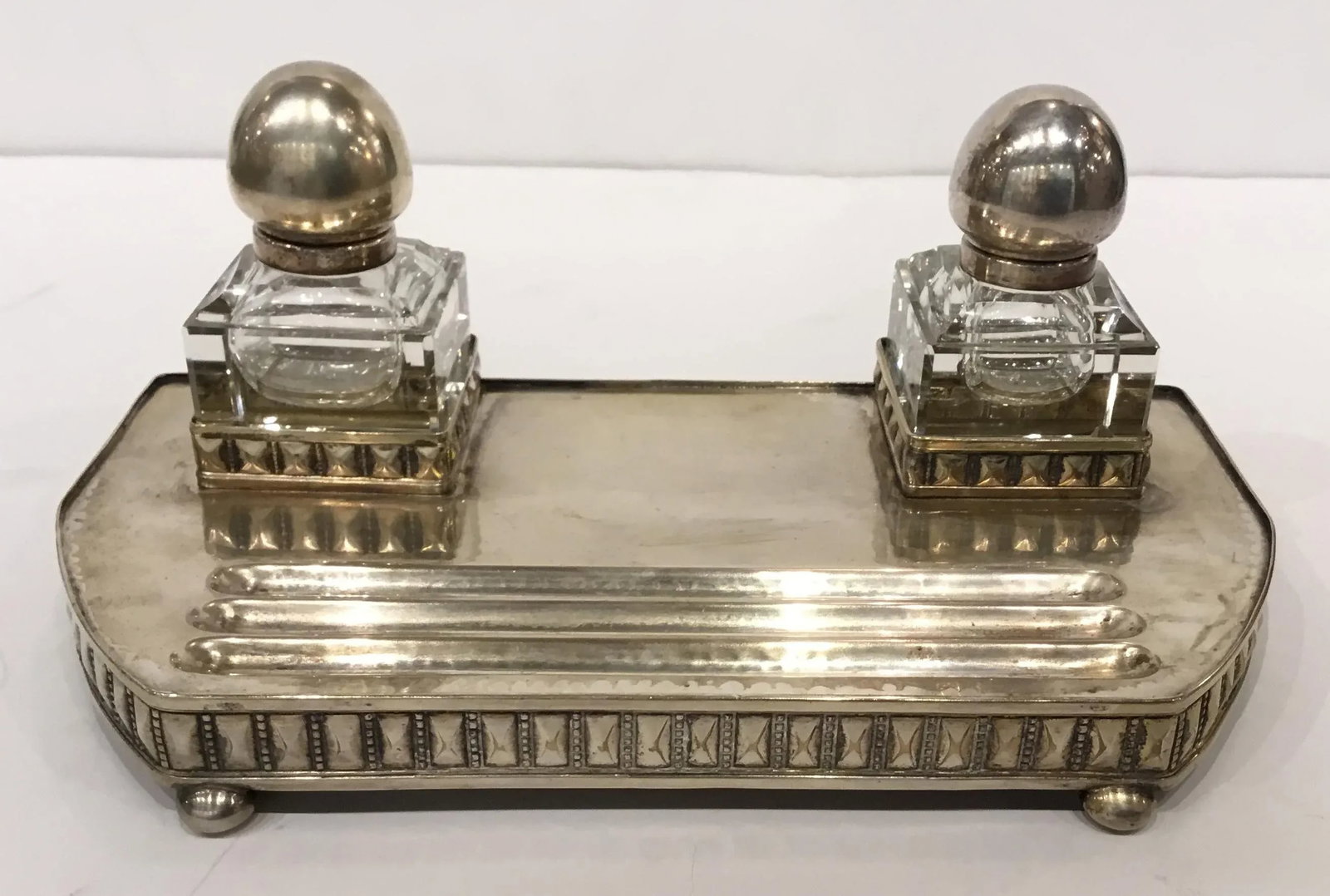 Vintage Art Deco 1930s Viennese Secessionist Silver Inkwell Set - 2