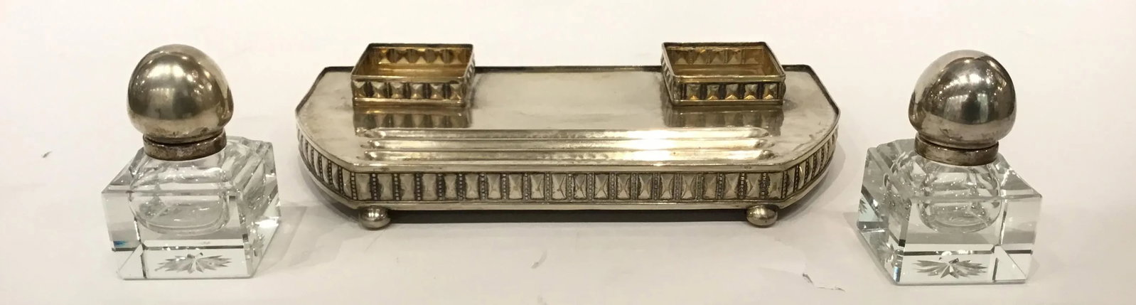 Vintage Art Deco 1930s Viennese Secessionist Silver Inkwell Set - 3