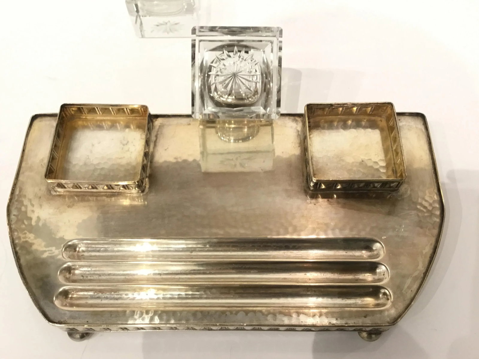 Vintage Art Deco 1930s Viennese Secessionist Silver Inkwell Set - 5
