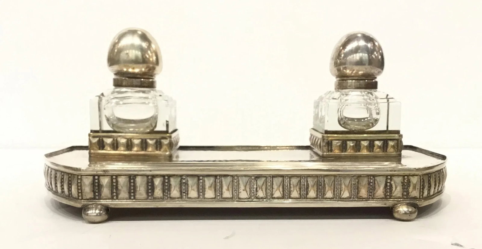 Vintage Art Deco 1930s Viennese Secessionist Silver Inkwell Set - 7