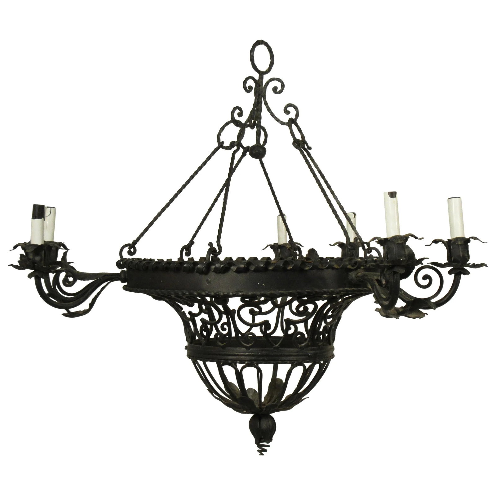1950s French Wrought Iron Basket Chandelier - 13