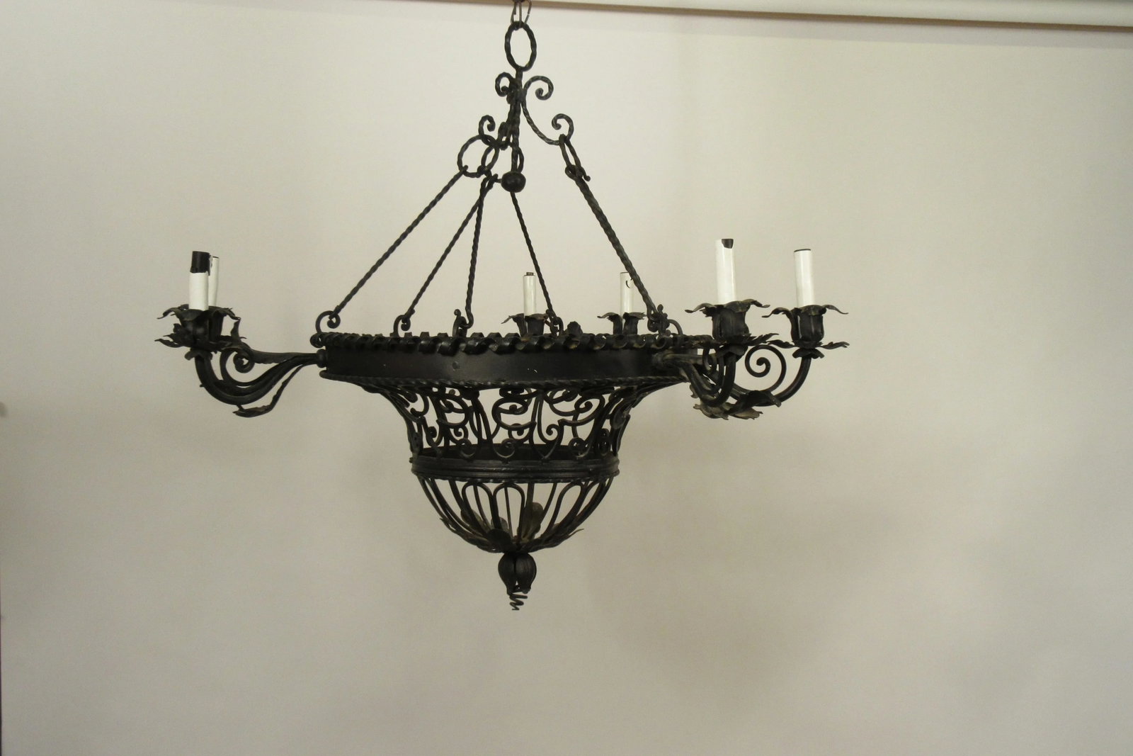 1950s French Wrought Iron Basket Chandelier - 2