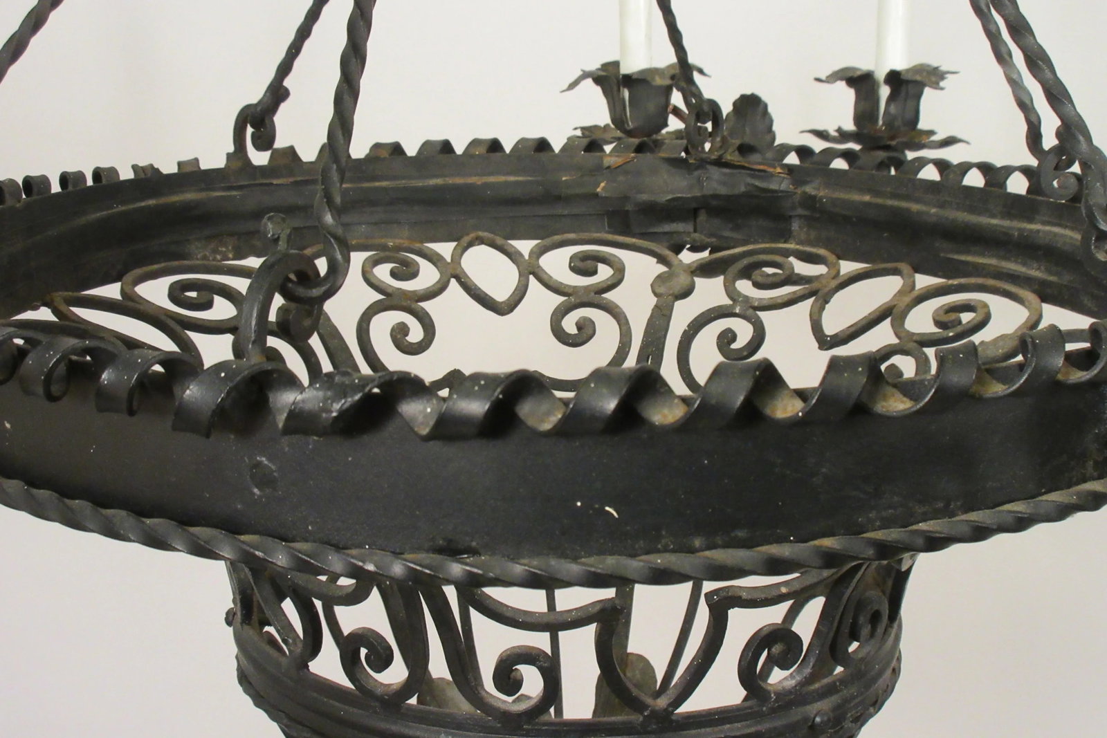 1950s French Wrought Iron Basket Chandelier - 4