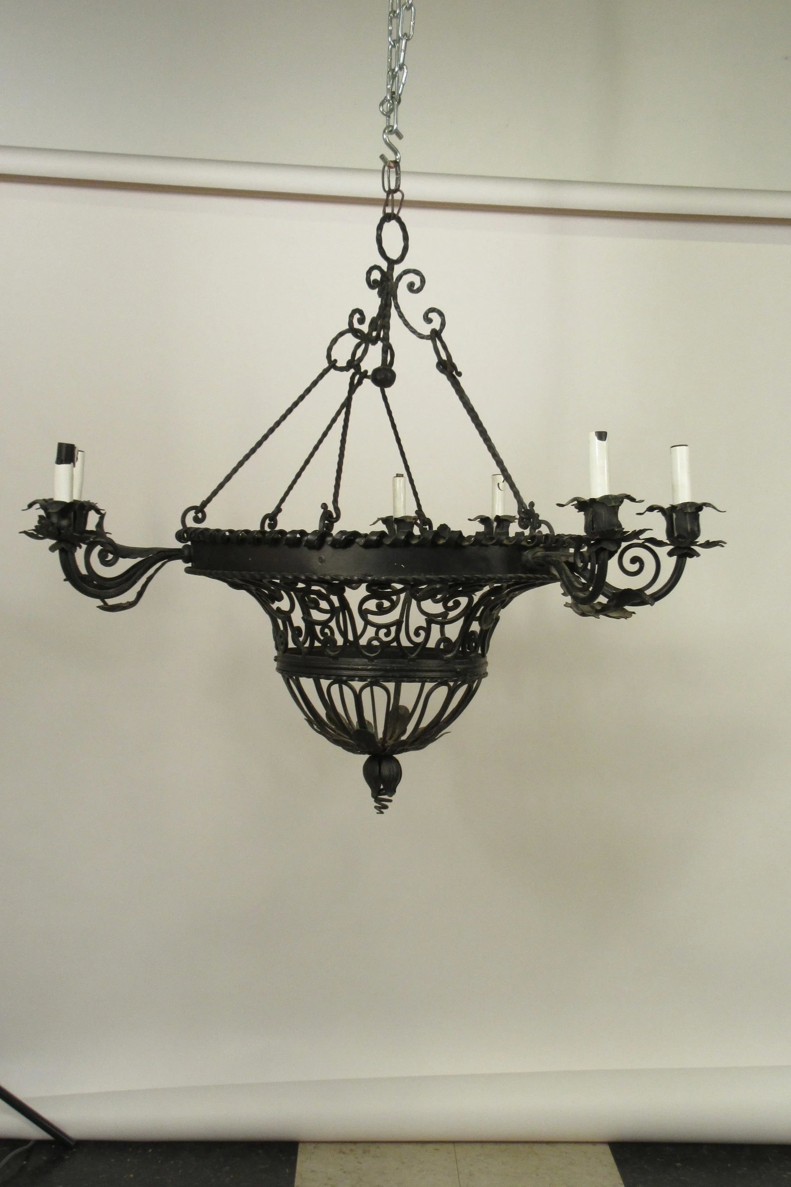 1950s French Wrought Iron Basket Chandelier - 5