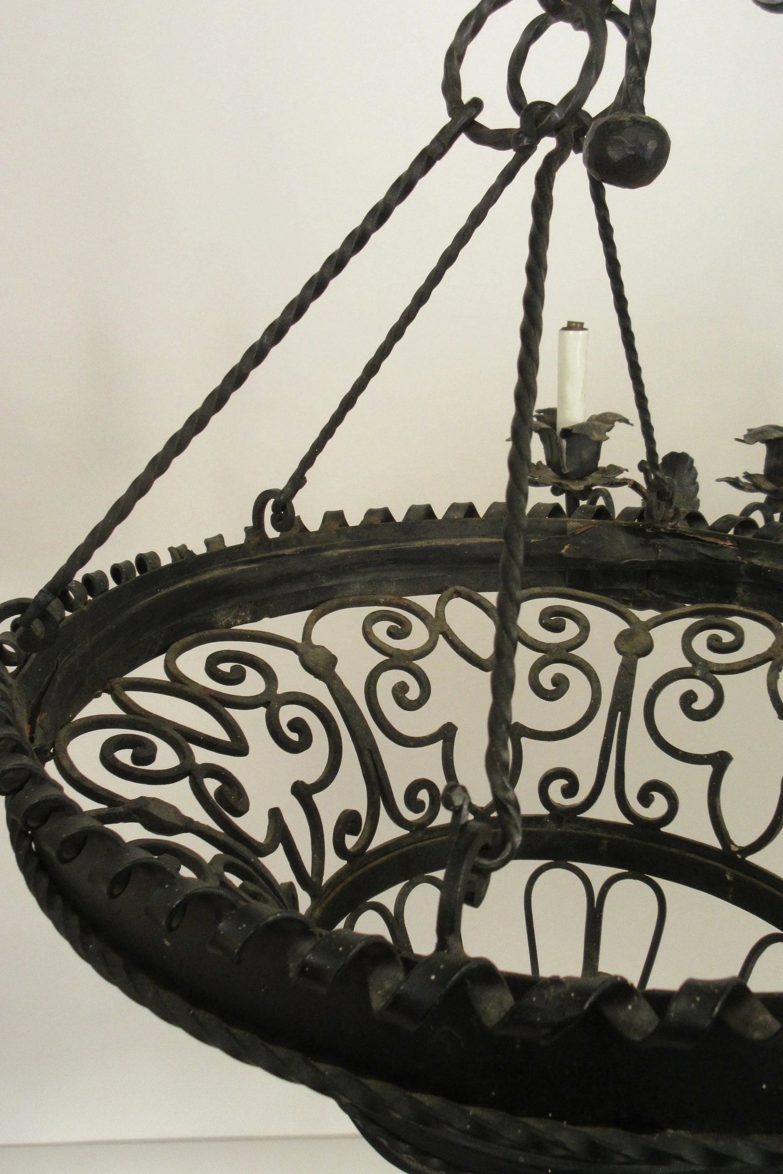 1950s French Wrought Iron Basket Chandelier - 8